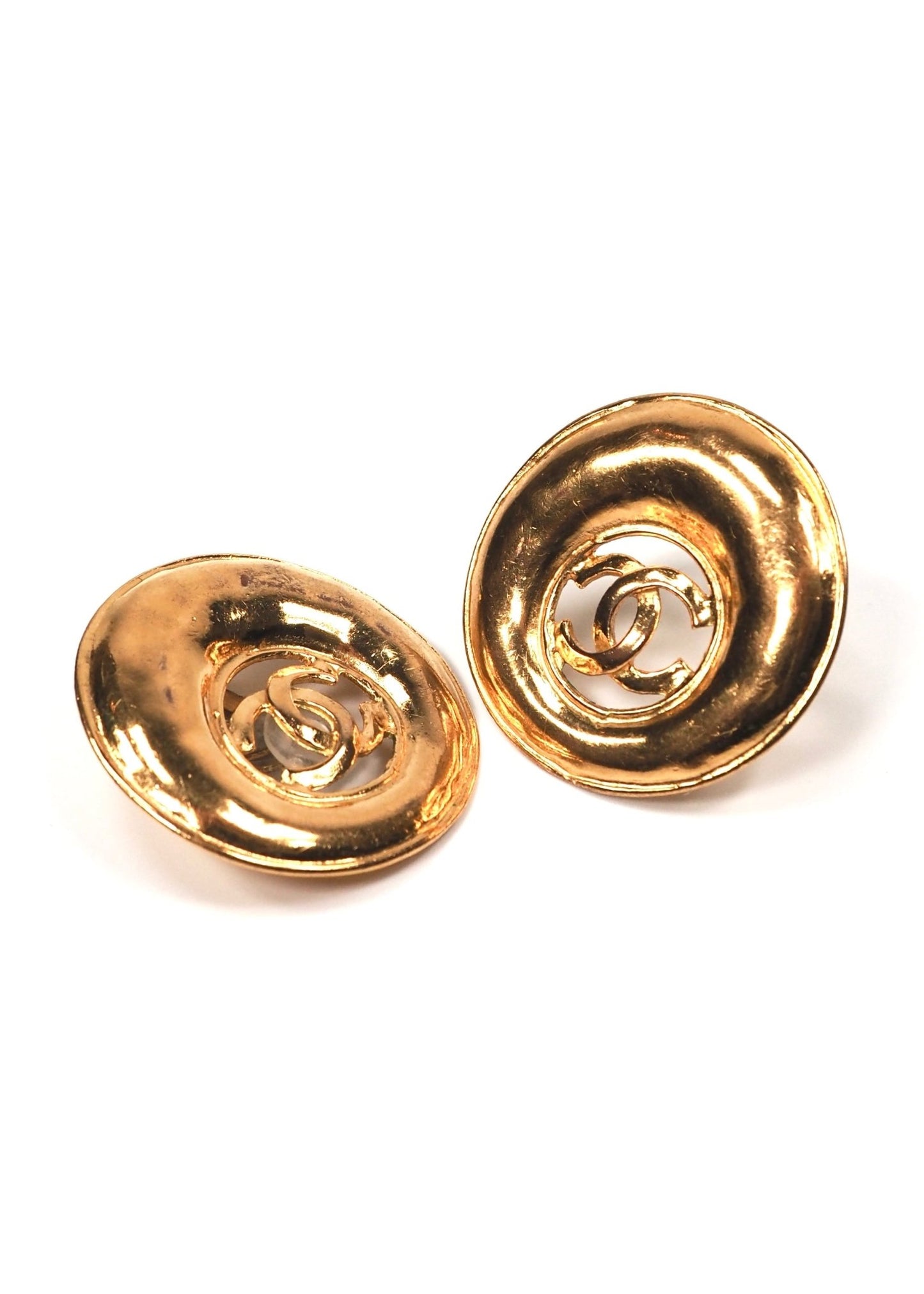 Chanel Gold CC Round Hammered Earrings - Georgie's NYC - Earrings