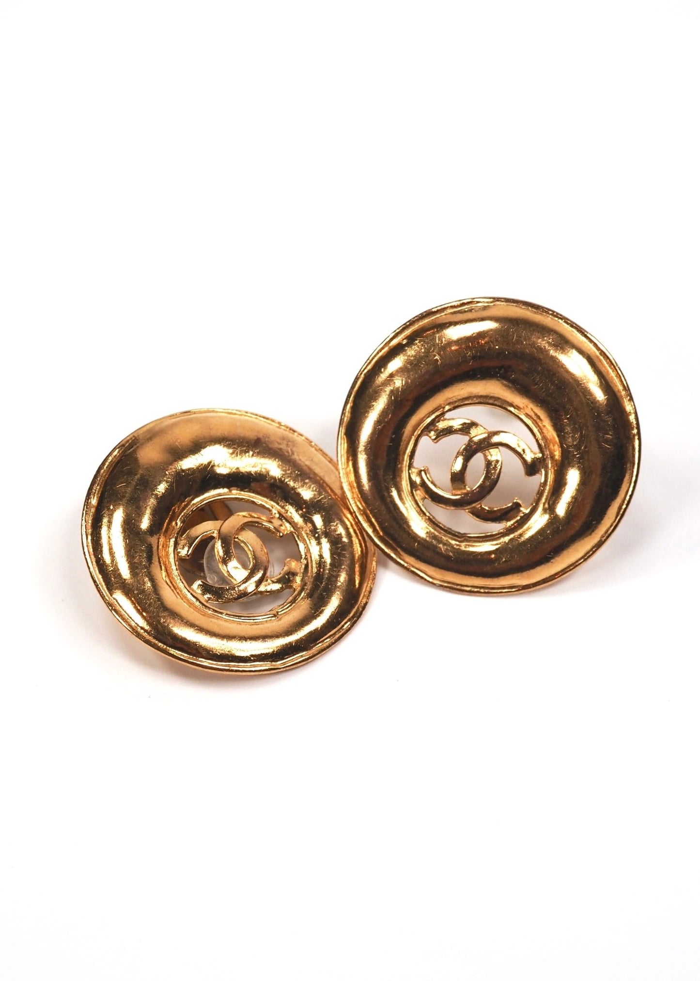 Chanel Gold CC Round Hammered Earrings - Georgie's NYC - Earrings