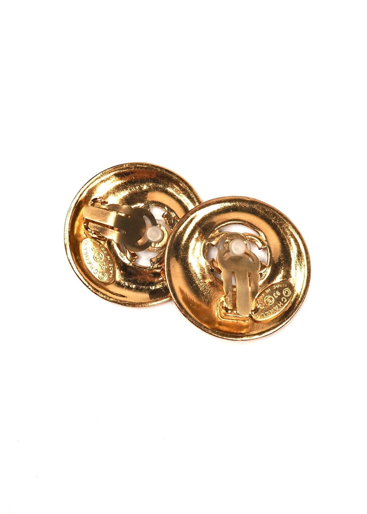 Chanel Gold CC Round Hammered Earrings - Georgie's NYC - Earrings