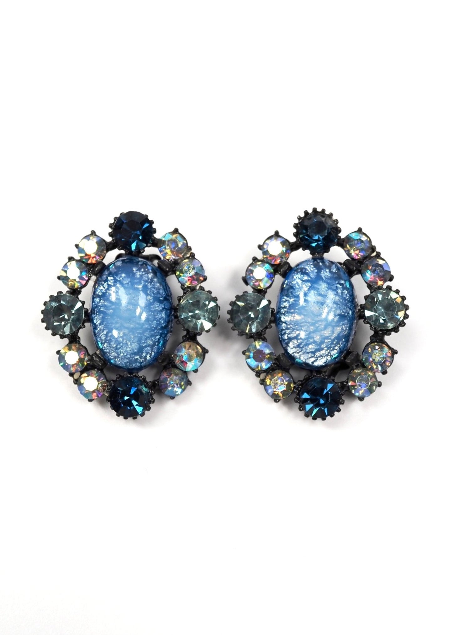 Claudette Blue Poured Glass and Rhinestone Earrings - Georgie's NYC - Earrings