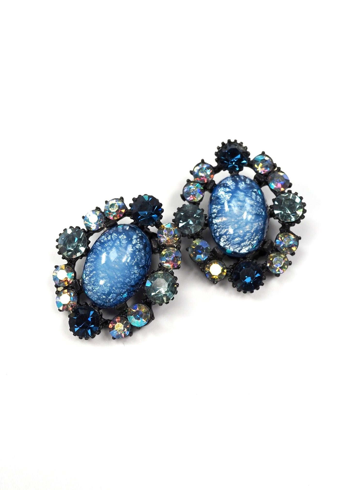 Claudette Blue Poured Glass and Rhinestone Earrings - Georgie's NYC - Earrings