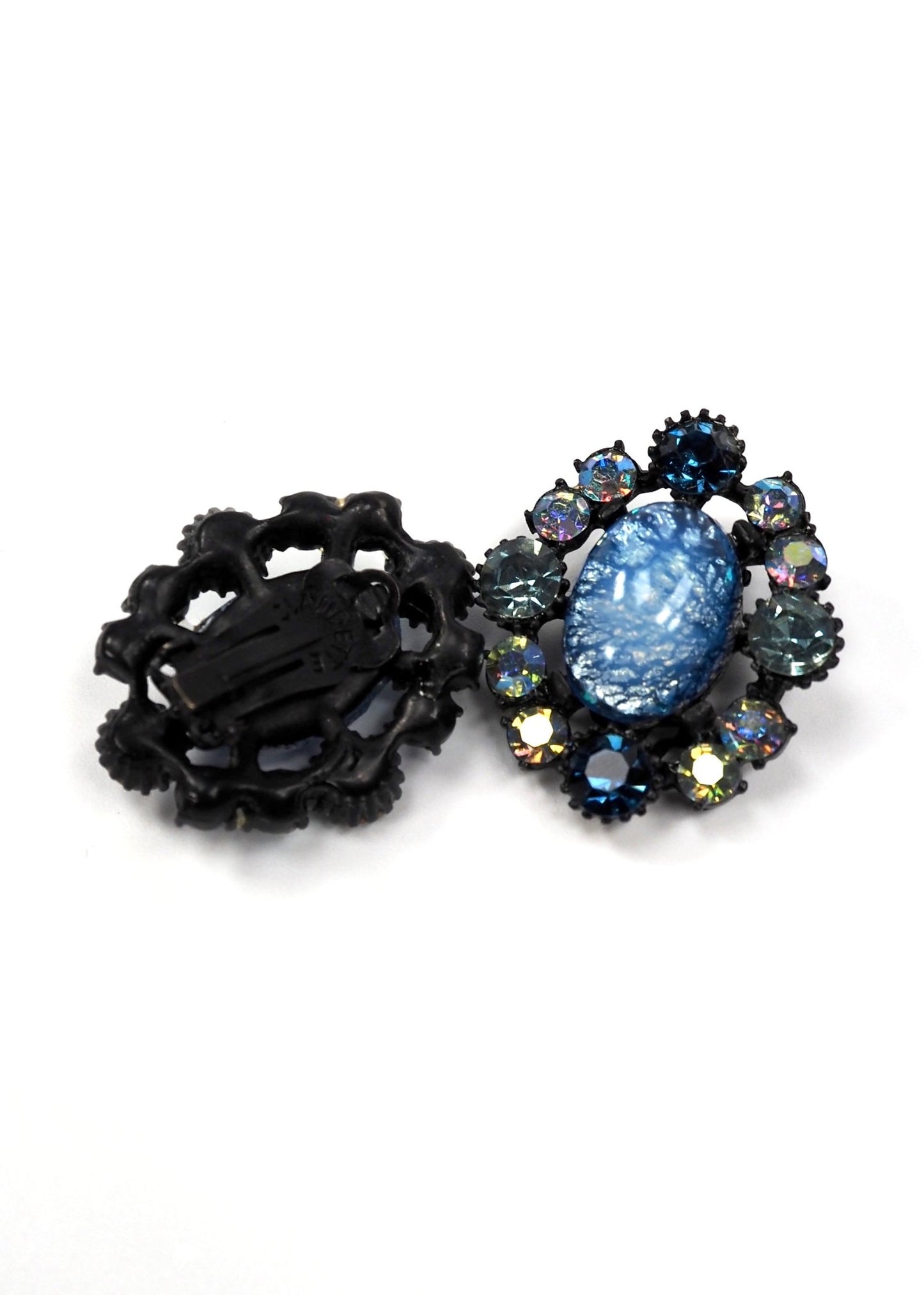 Claudette Blue Poured Glass and Rhinestone Earrings - Georgie's NYC - Earrings