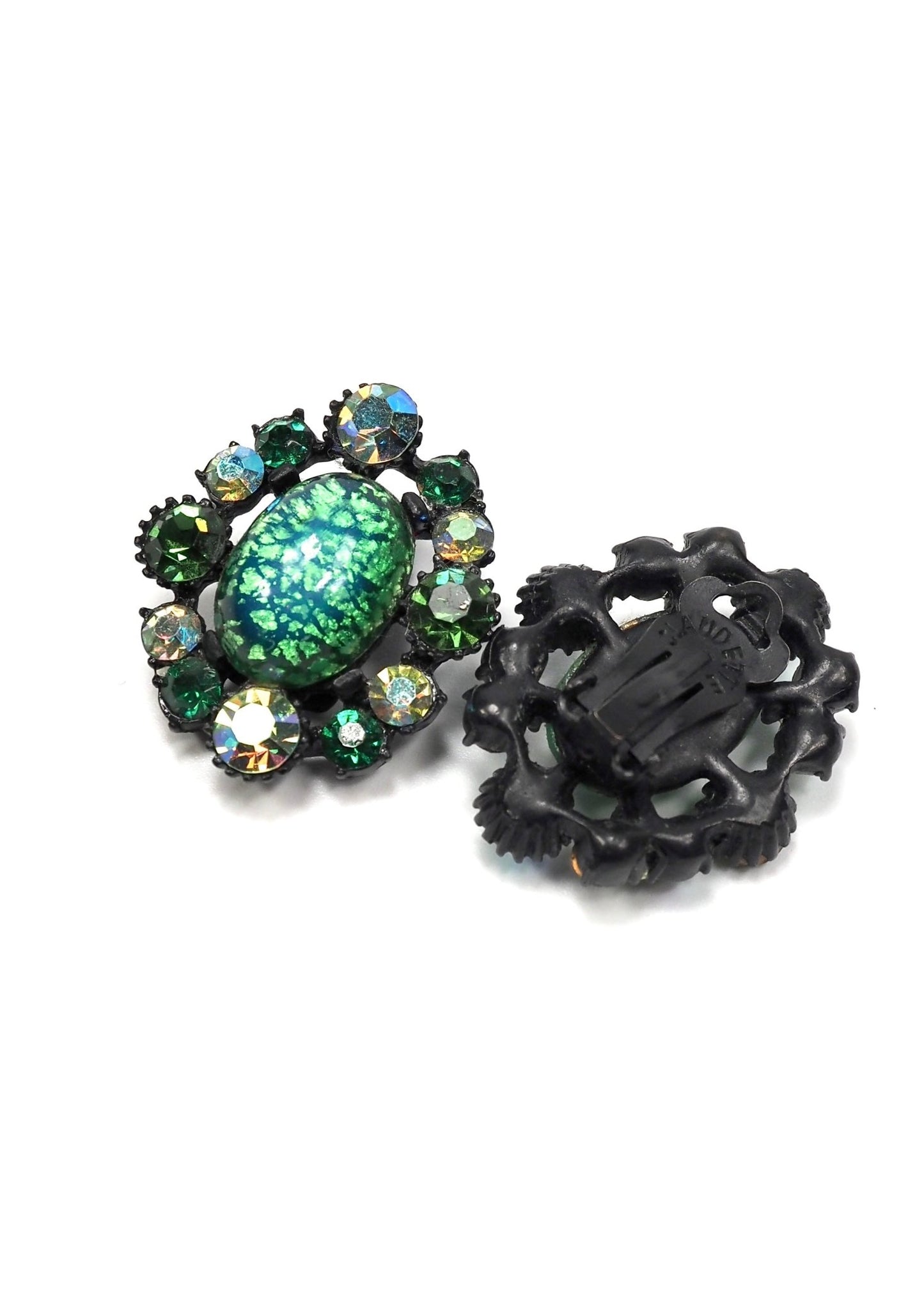 Claudette Green Poured Glass and Rhinestone Earrings - Georgie's NYC - Earrings