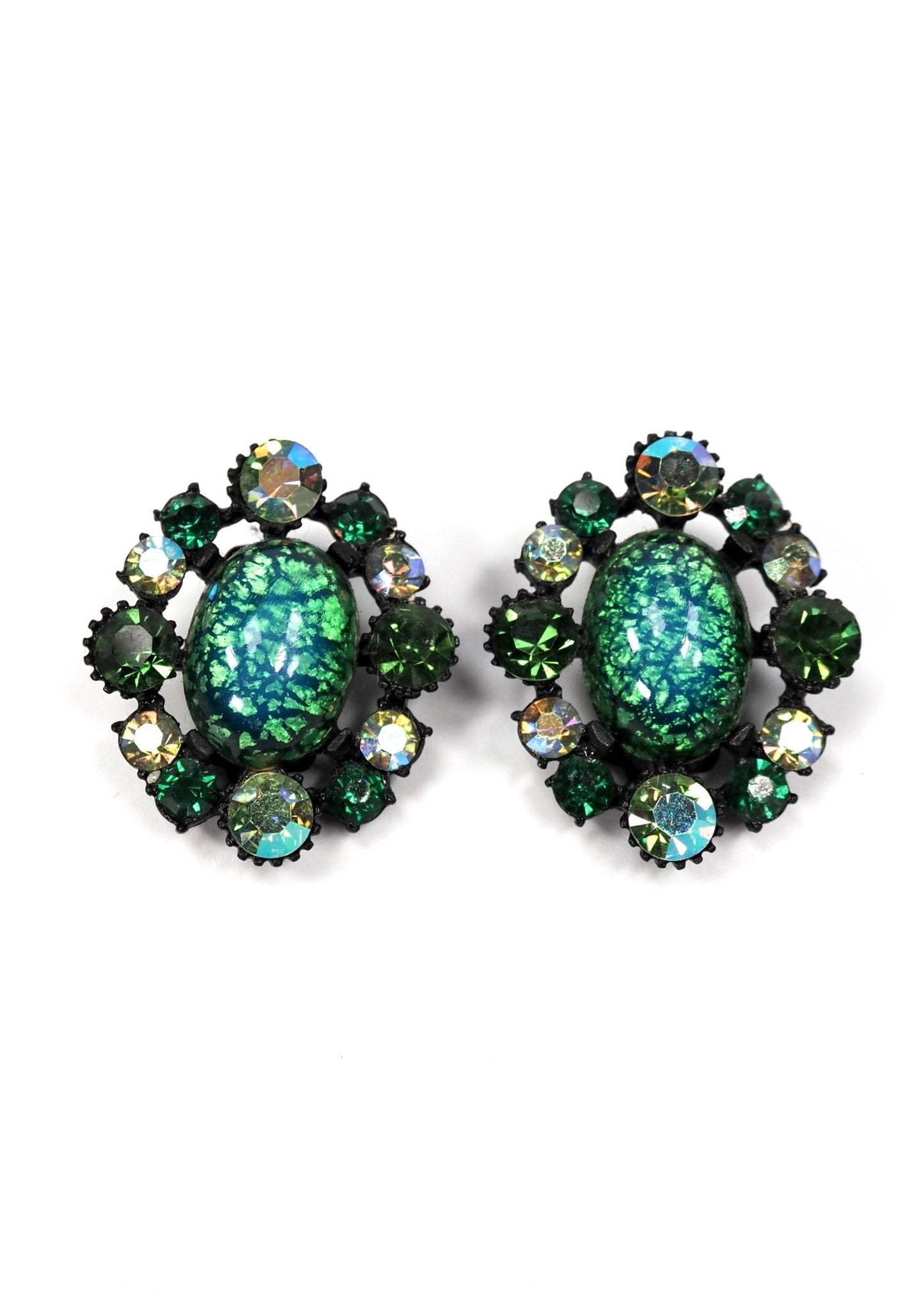 Claudette Green Poured Glass and Rhinestone Earrings - Georgie's NYC - Earrings