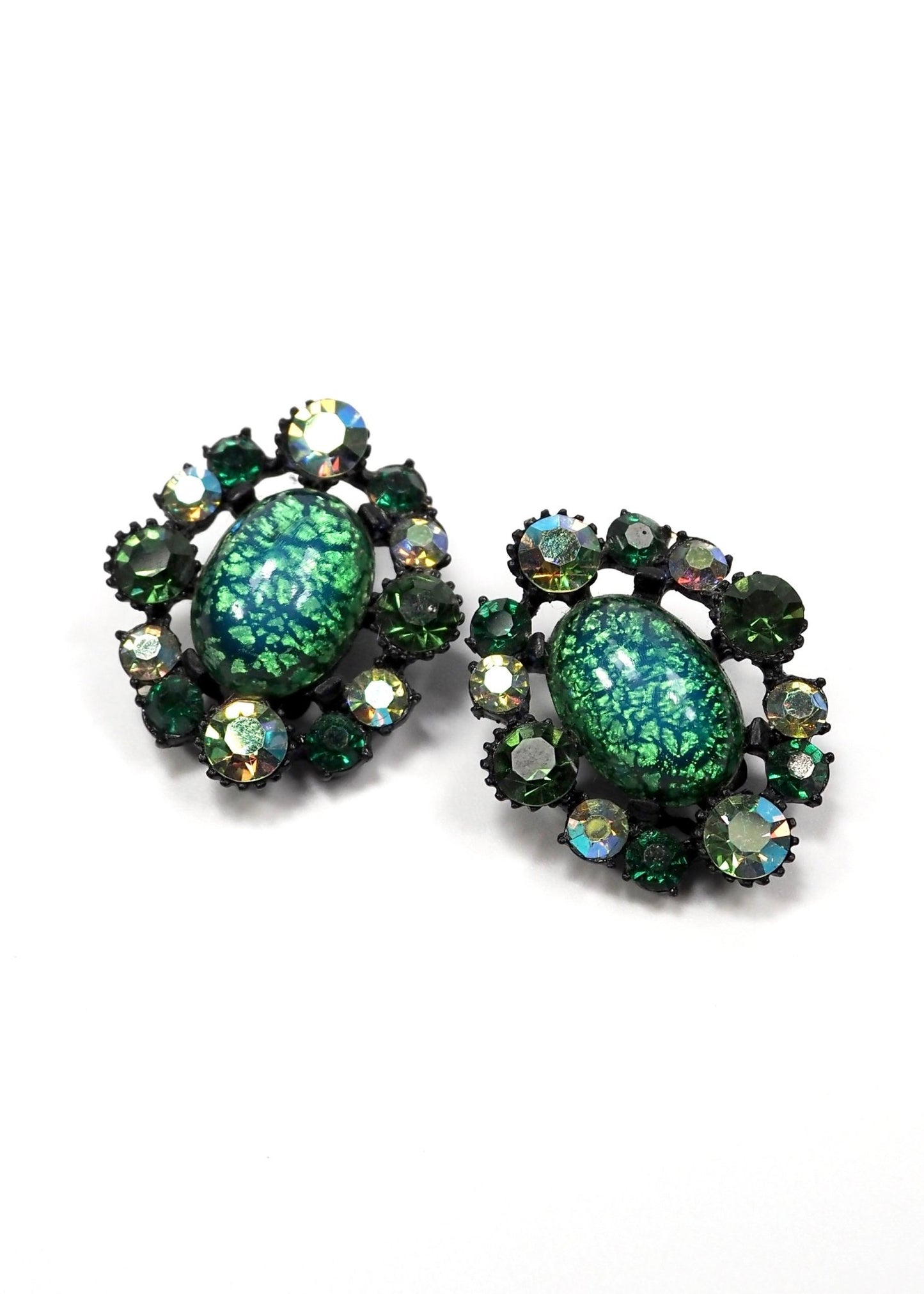 Claudette Green Poured Glass and Rhinestone Earrings - Georgie's NYC - Earrings