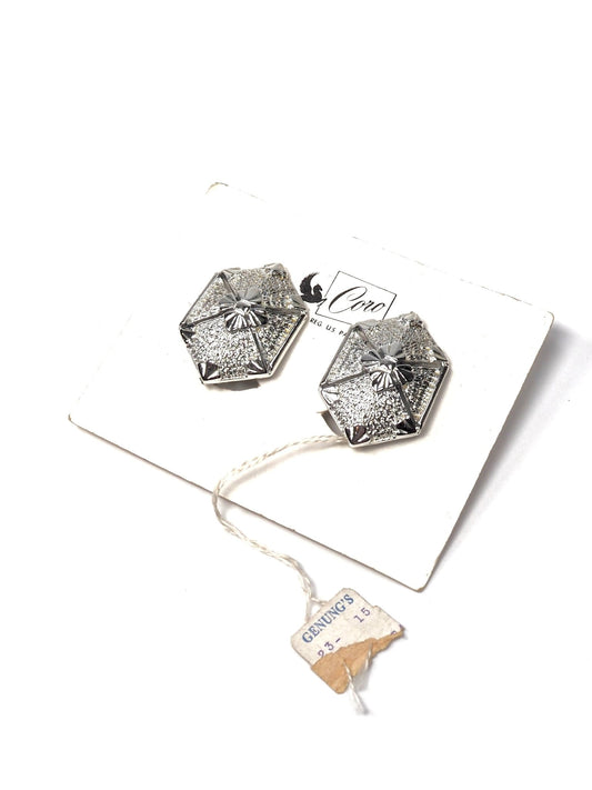 Coro Silver Hexagonal Flower Earrings - Georgie's NYC - Earrings