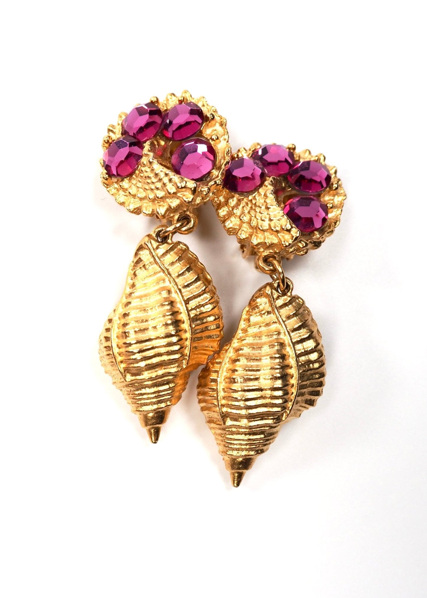 CRAFT Pink Rhinestone, Faux Pearl and Gold Conch Shell Dangle Earrings - Georgie's NYC - Earrings