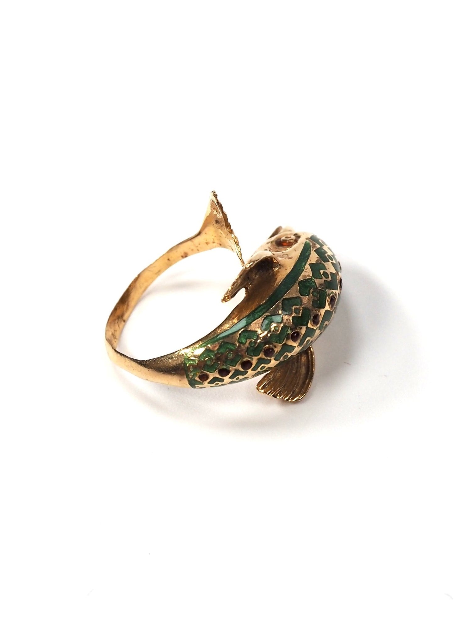Dolphinfish Green Enamel and 18K Gold Ring - Georgie's NYC - Rings