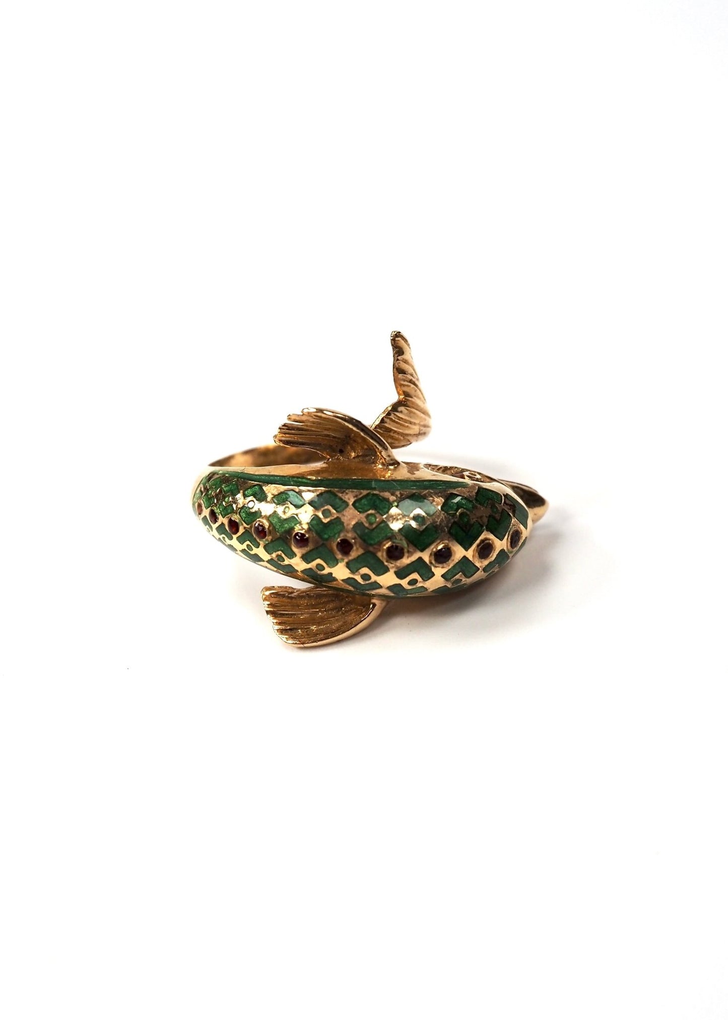 Dolphinfish Green Enamel and 18K Gold Ring - Georgie's NYC - Rings