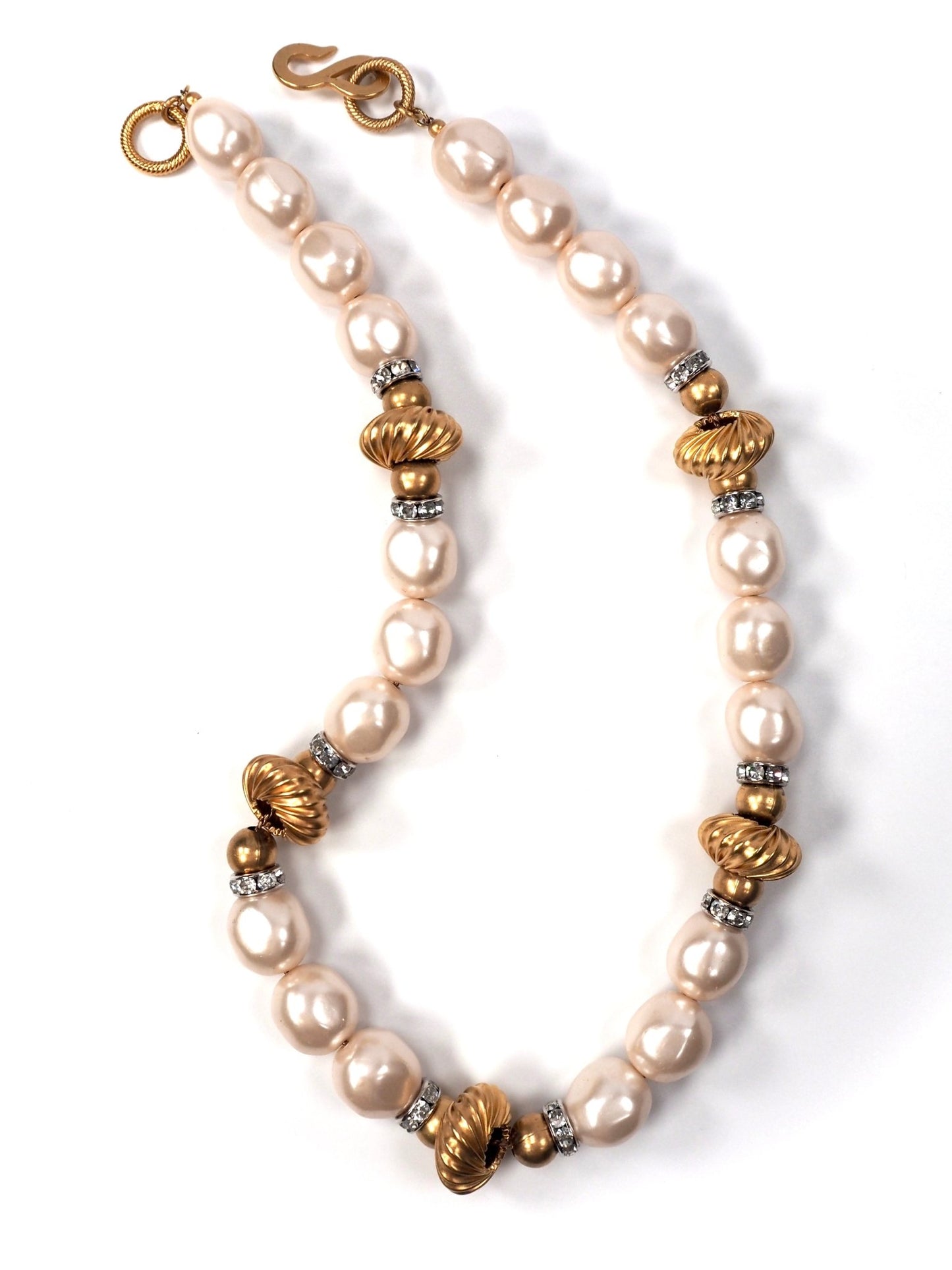 Faux Pearl Rhinestone and Matte Gold Beaded Necklace - Georgie's NYC - Necklaces