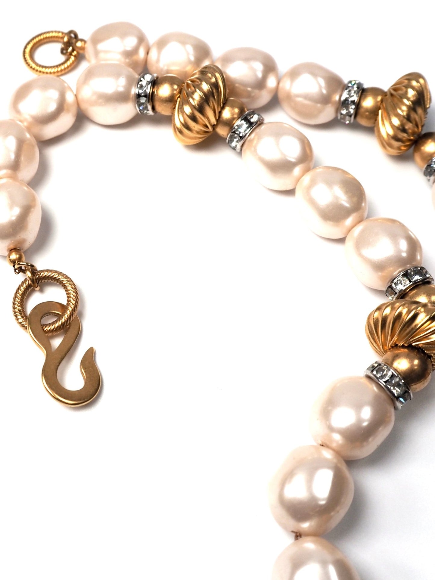 Faux Pearl Rhinestone and Matte Gold Beaded Necklace - Georgie's NYC - Necklaces