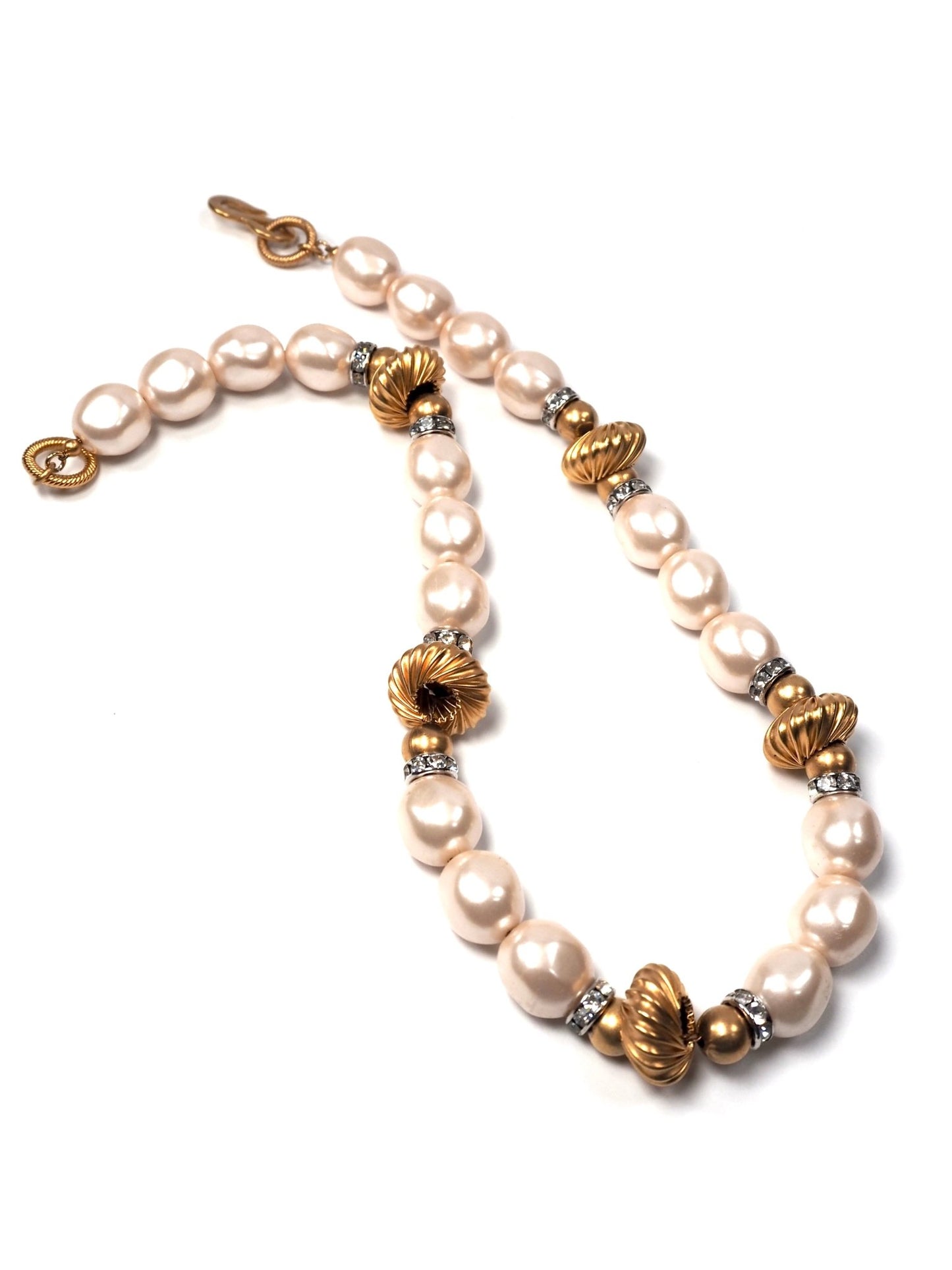 Faux Pearl Rhinestone and Matte Gold Beaded Necklace - Georgie's NYC - Necklaces