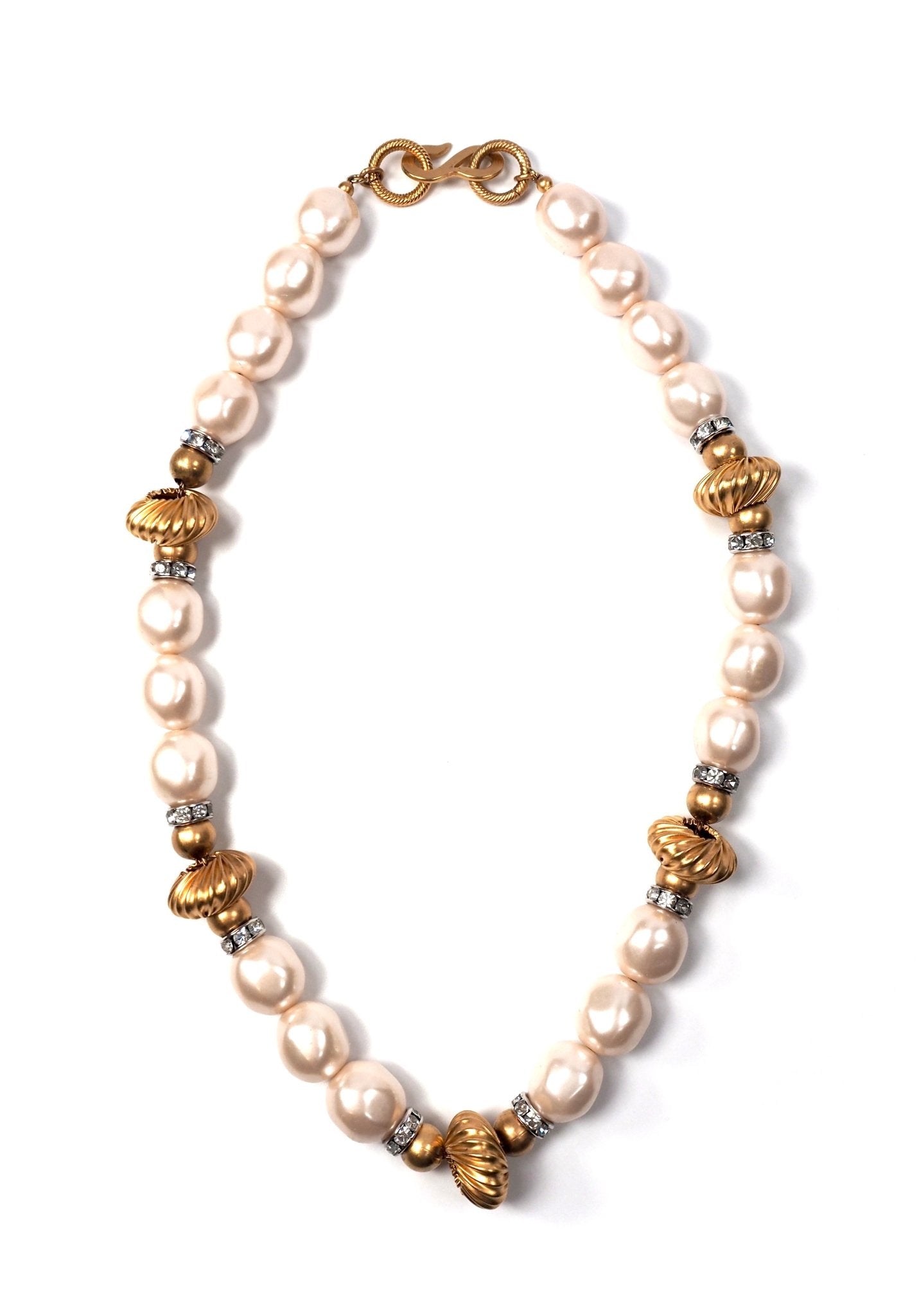 Faux Pearl Rhinestone and Matte Gold Beaded Necklace - Georgie's NYC - Necklaces