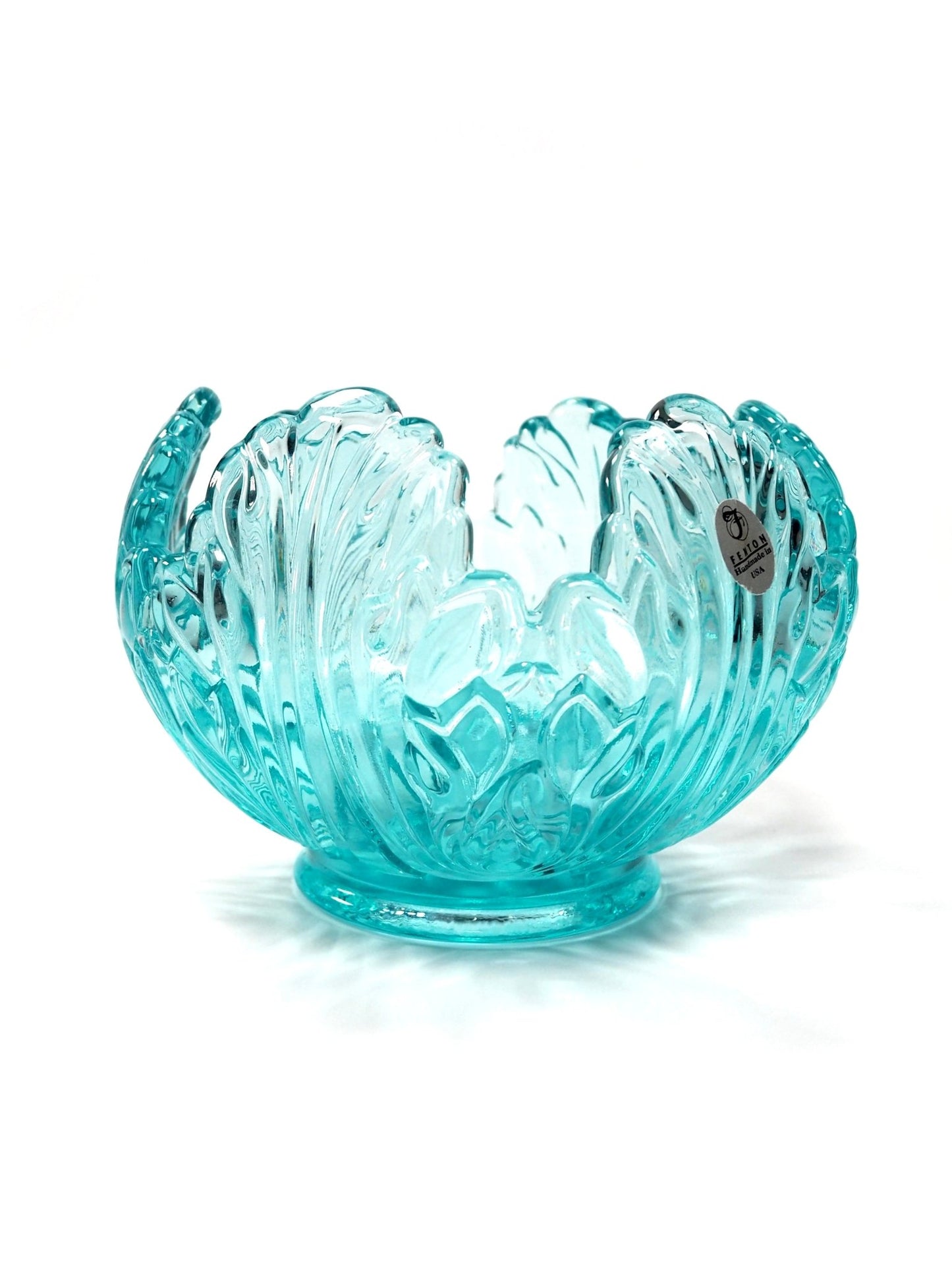 Fenton Aqua Blue Uranium Lotus Rose Bowl - Georgie's NYC - Decorative Bowls