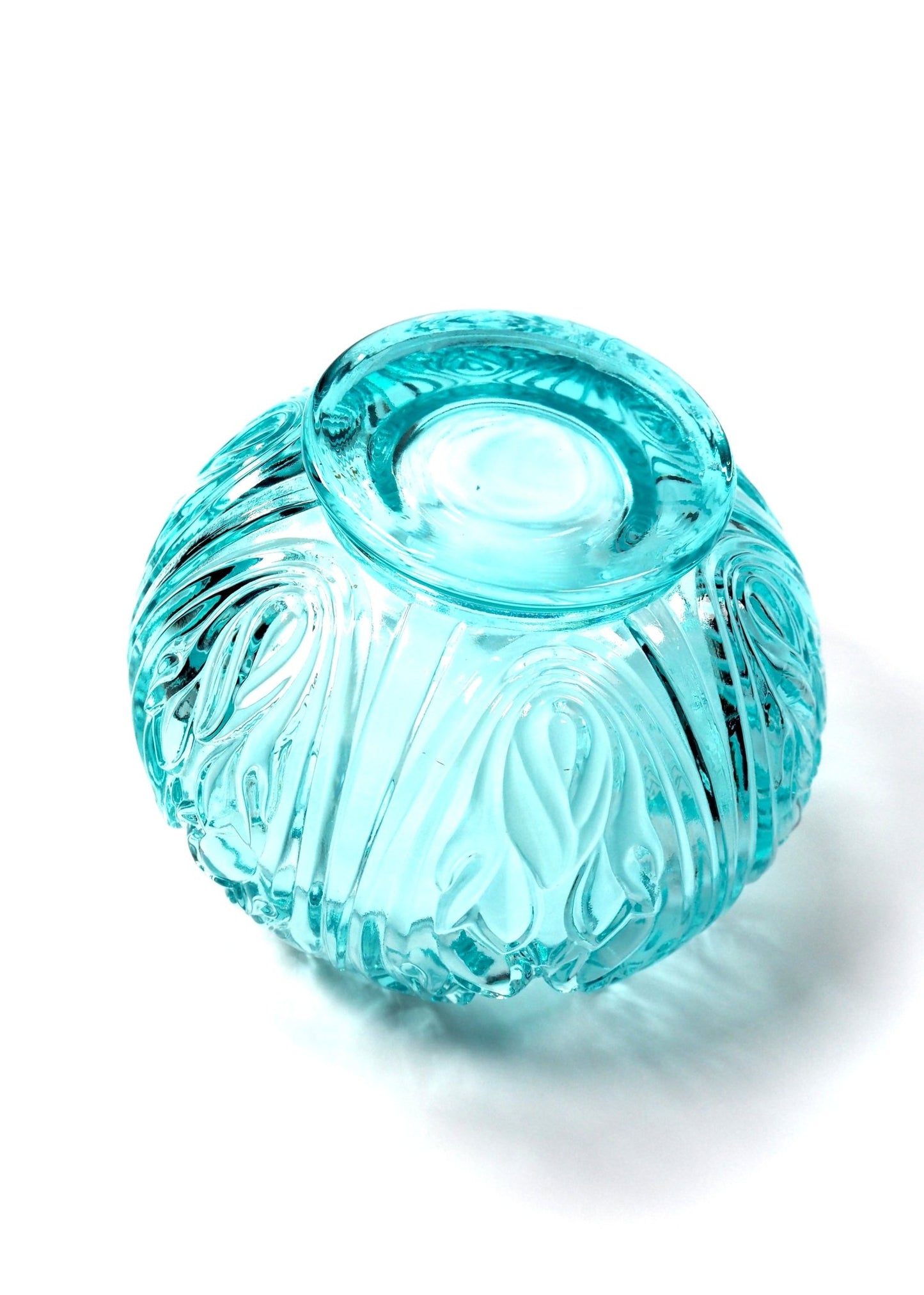 Fenton Aqua Blue Uranium Lotus Rose Bowl - Georgie's NYC - Decorative Bowls