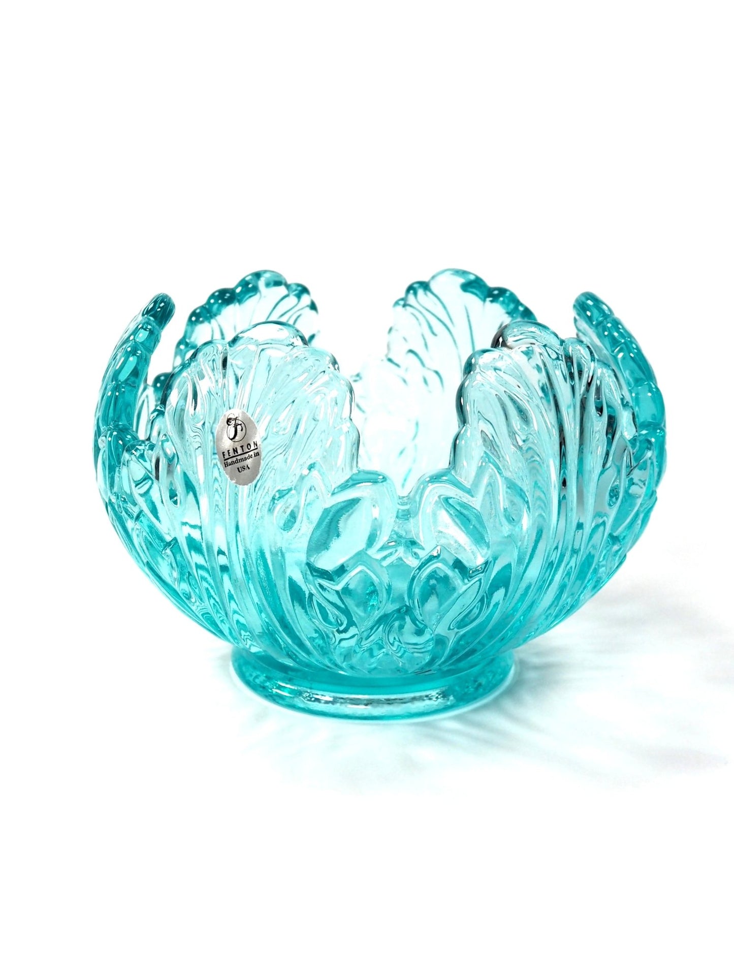 Fenton Aqua Blue Uranium Lotus Rose Bowl - Georgie's NYC - Decorative Bowls