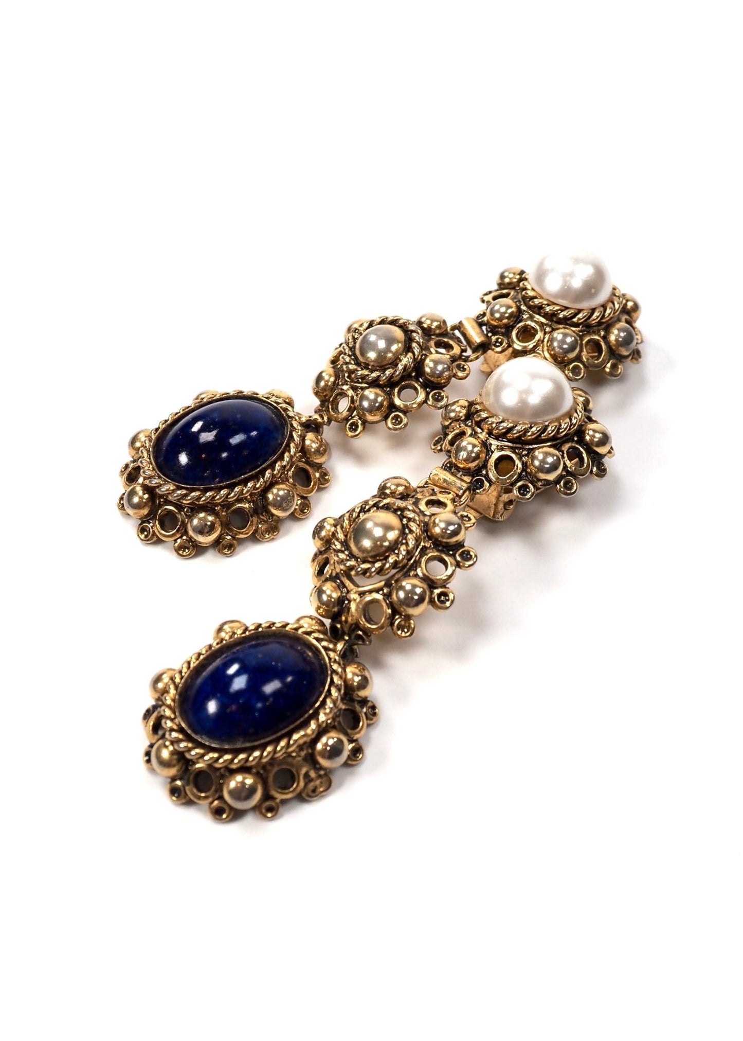 French Baroque Dangle Gold and Blue Earrings - Georgie's NYC - Earrings