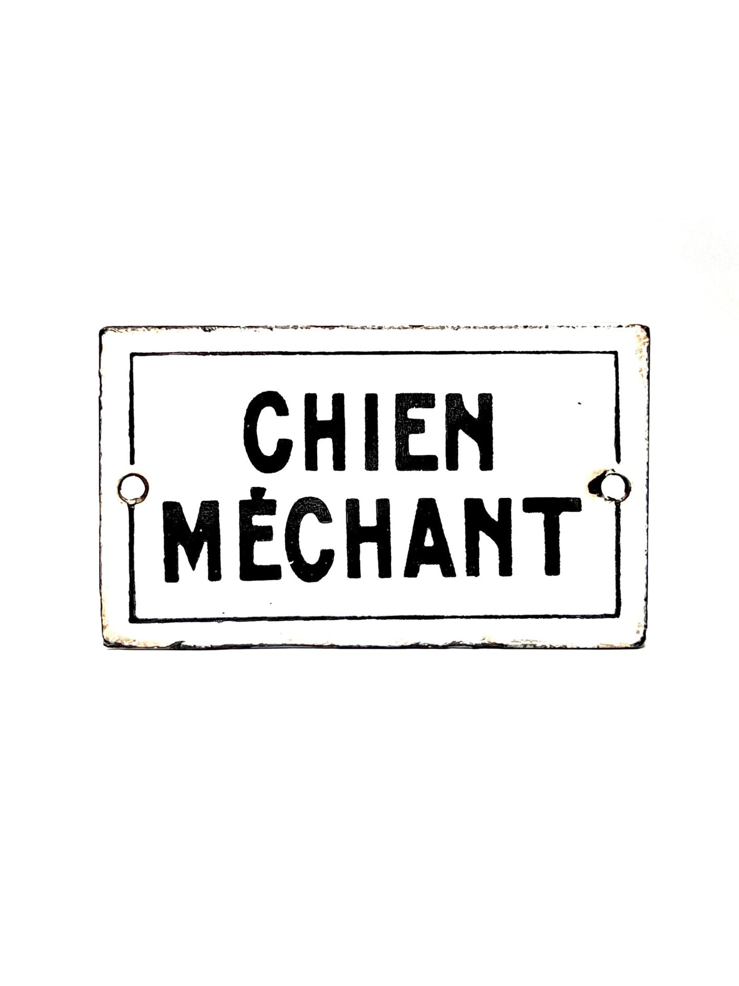 French Black and White Chien Méchant Enamel Sign - Georgie's NYC - Artwork
