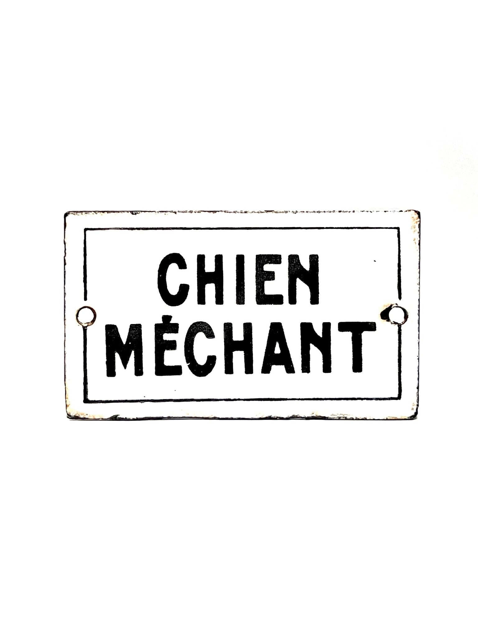 French Black and White Chien Méchant Enamel Sign - Georgie's NYC - Artwork