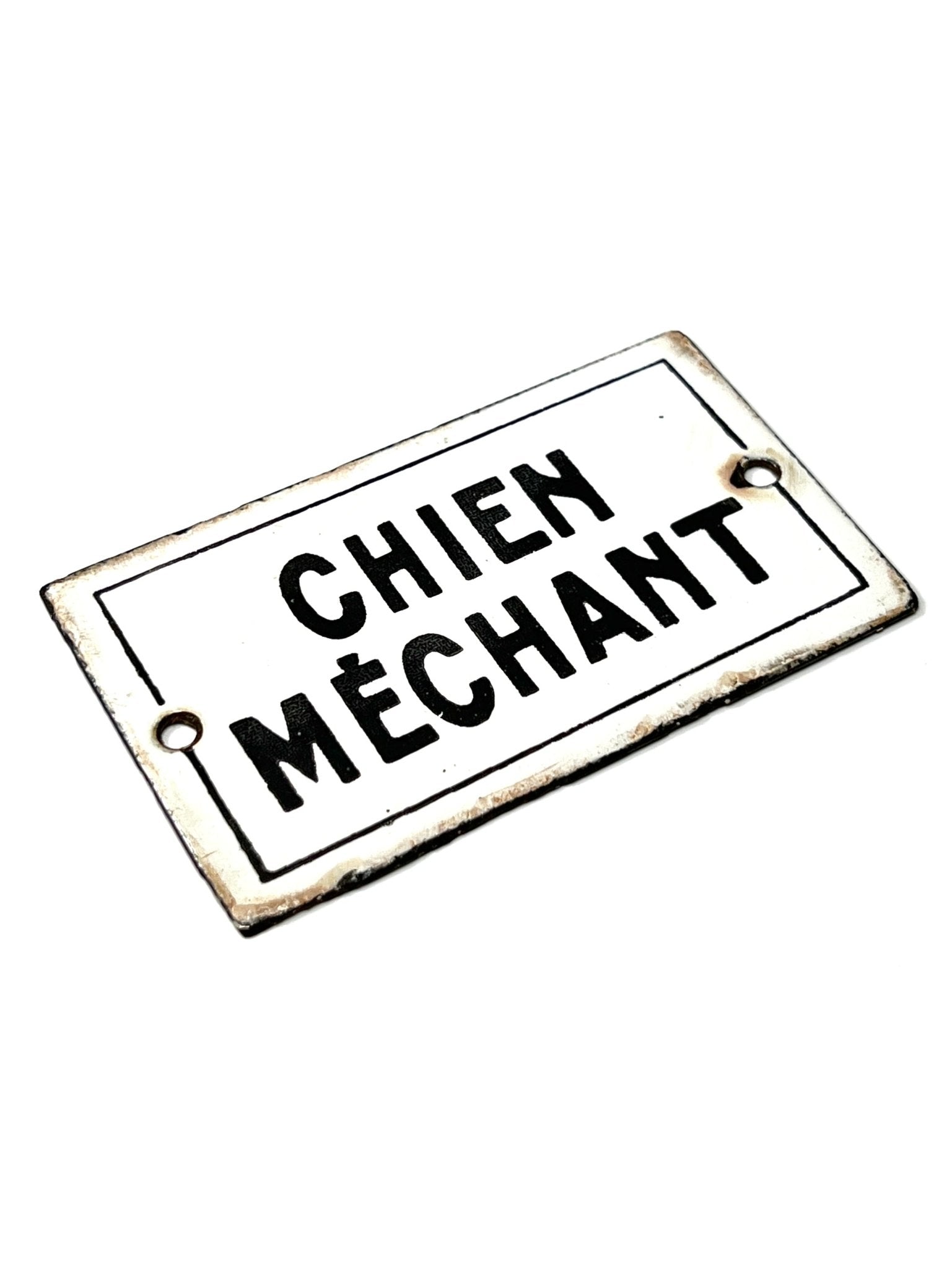 French Black and White Chien Méchant Enamel Sign - Georgie's NYC - Artwork