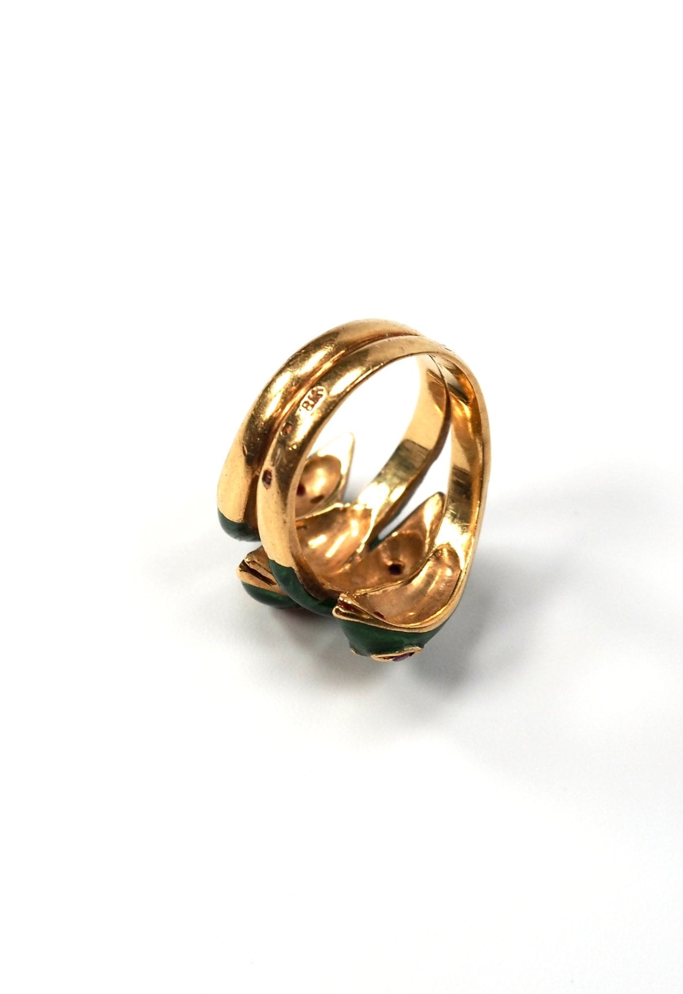 French Four Headed Snake Green Enamel and 18K Gold Ring - Georgie's NYC - Rings