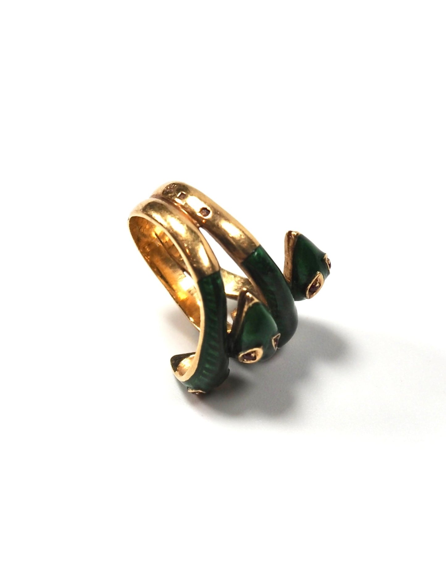 French Four Headed Snake Green Enamel and 18K Gold Ring - Georgie's NYC - Rings