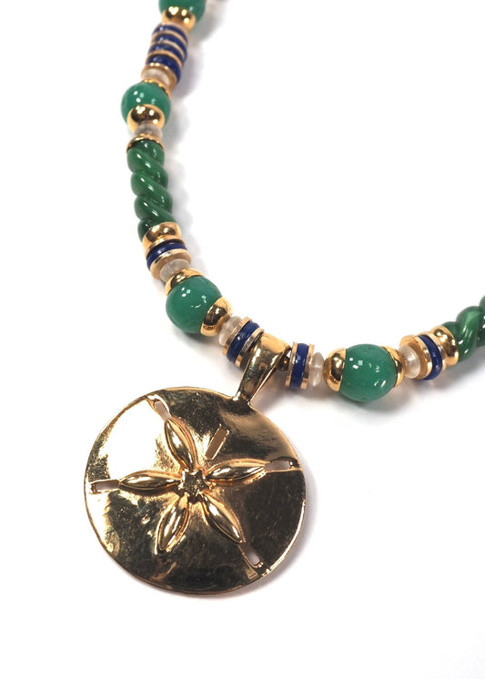 Gay Boyer Green and Blue Lucite with Gold Sand Dollar Pendant Necklace - Georgie's NYC - Necklaces