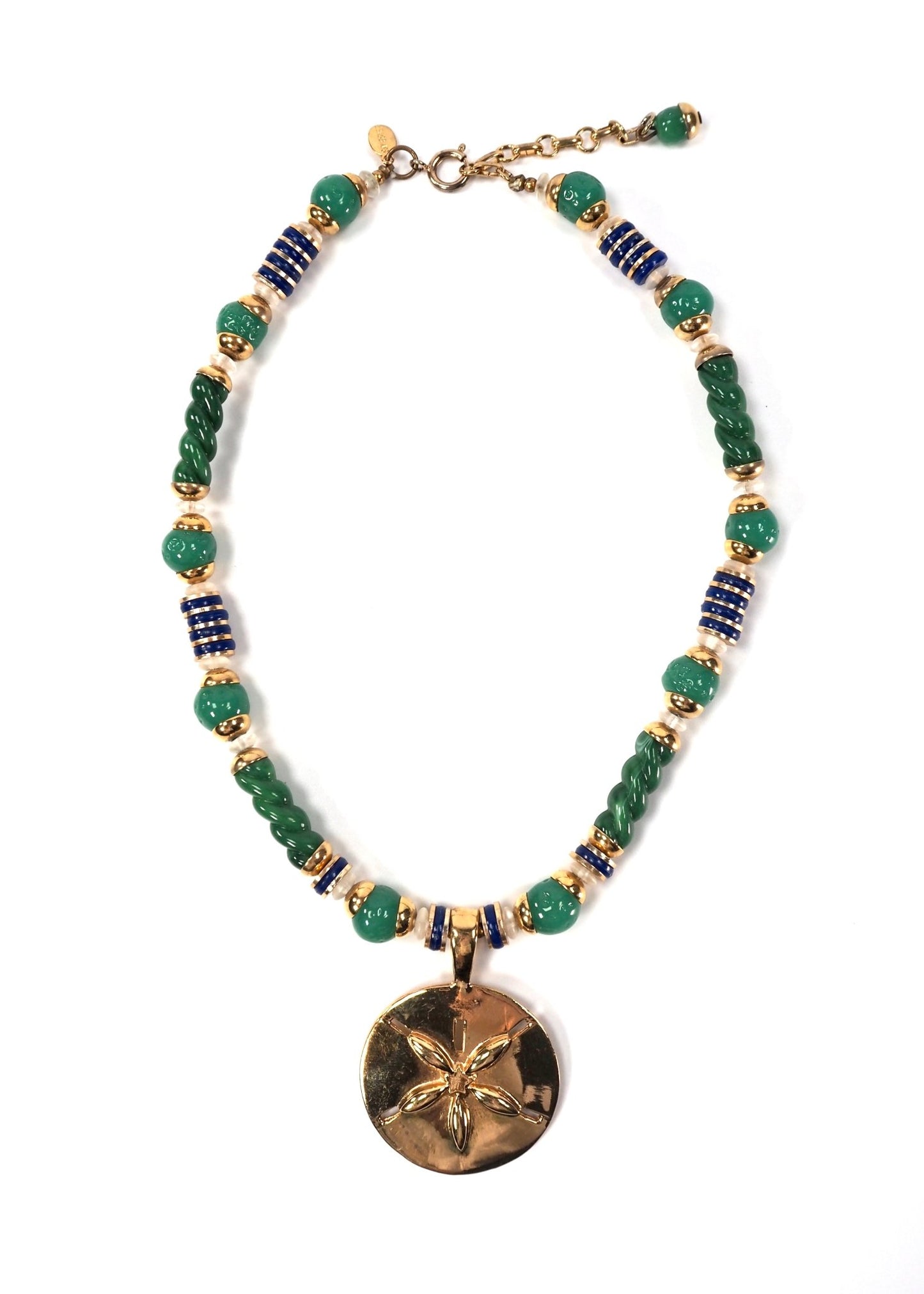 Gay Boyer Green and Blue Lucite with Gold Sand Dollar Pendant Necklace - Georgie's NYC - Necklaces