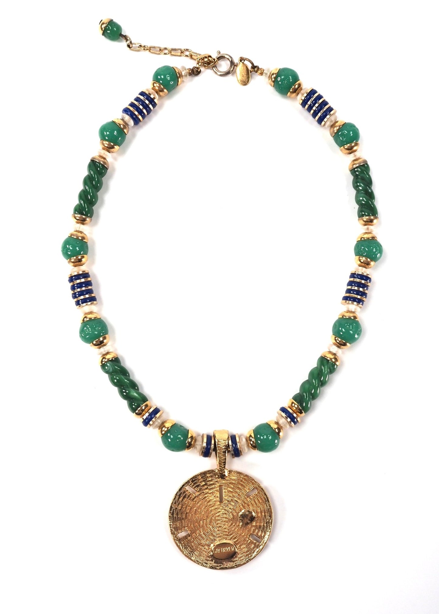 Gay Boyer Green and Blue Lucite with Gold Sand Dollar Pendant Necklace - Georgie's NYC - Necklaces
