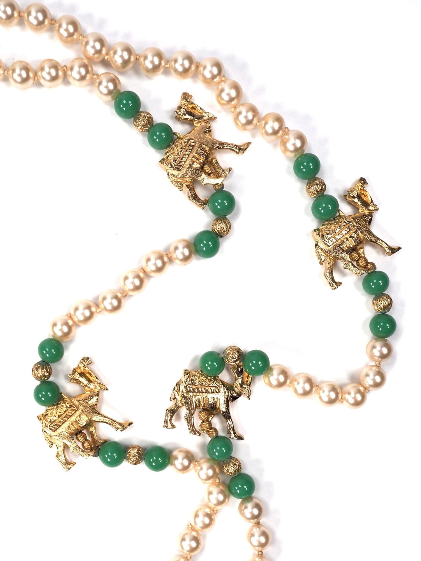 Gay Boyer Green and Gold Camel Long Beaded Necklace - Georgie's NYC - Necklaces