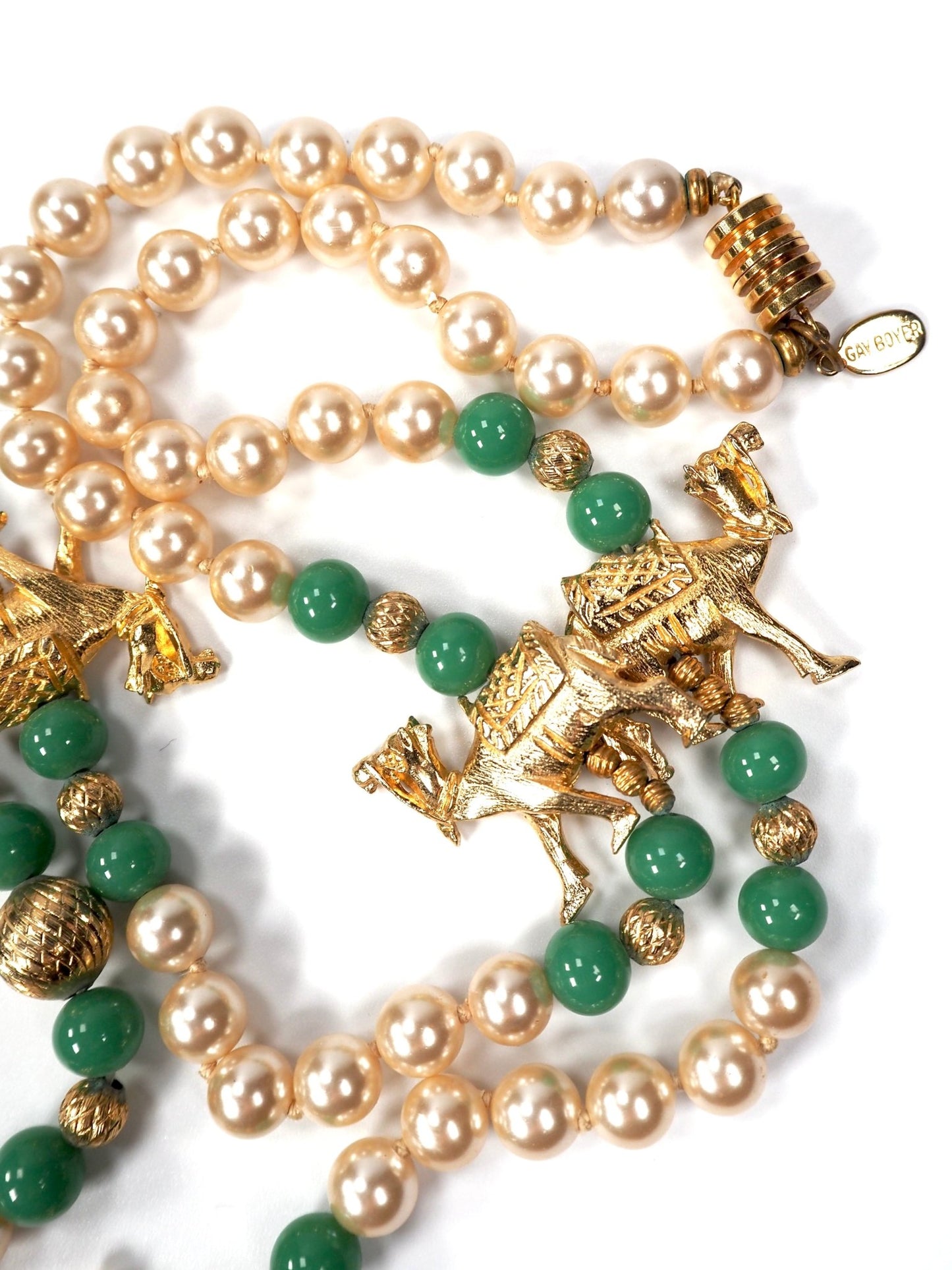 Gay Boyer Green and Gold Camel Long Beaded Necklace - Georgie's NYC - Necklaces