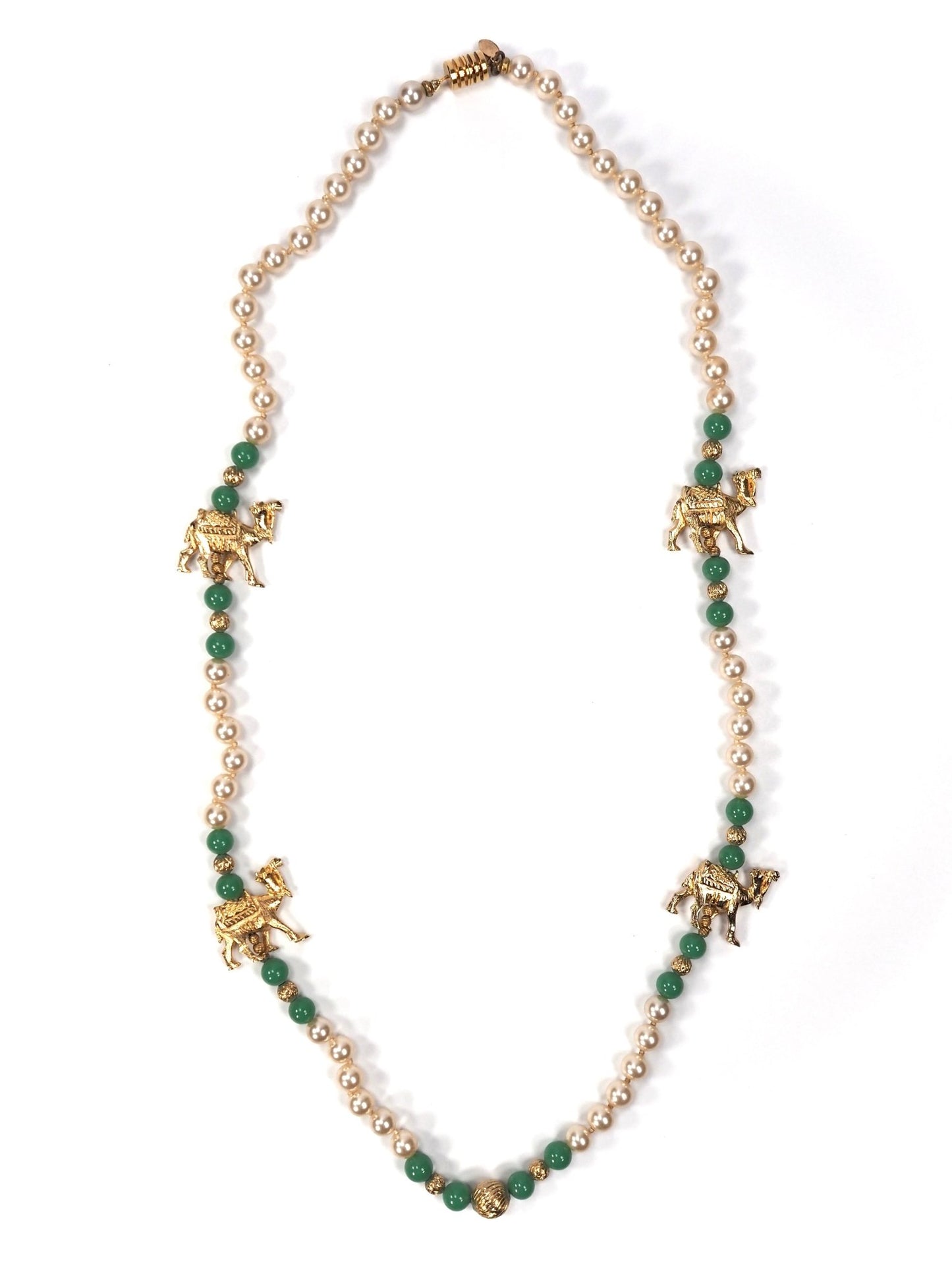Gay Boyer Green and Gold Camel Long Beaded Necklace - Georgie's NYC - Necklaces