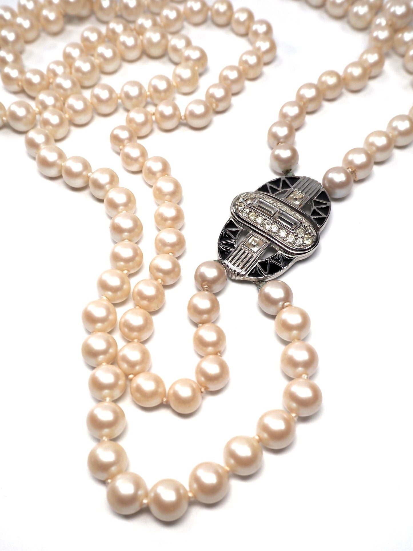 Givenchy Art Deco Multi Strand Long Faux Pearl Necklace - Georgie's NYC - Necklaces