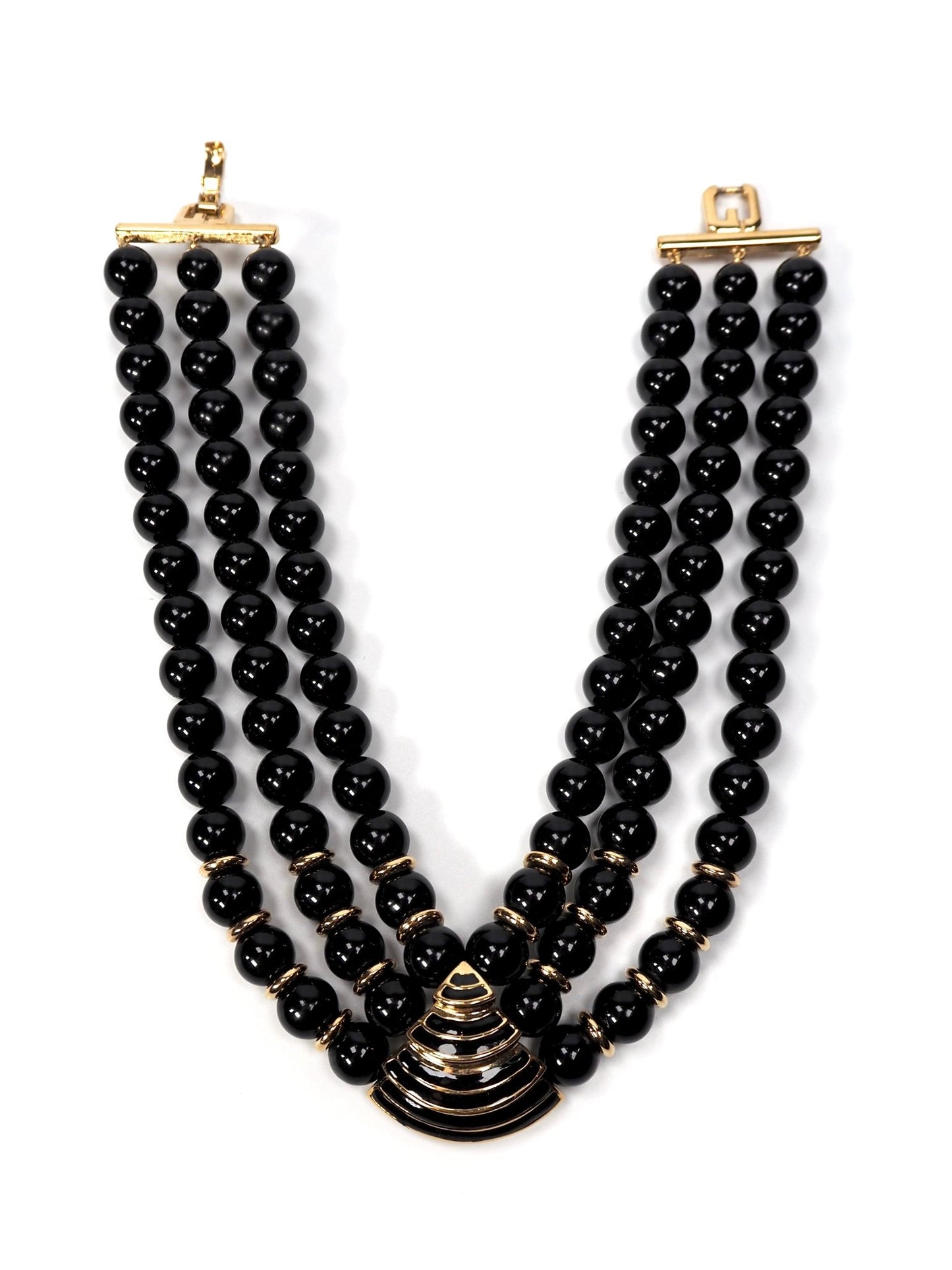 Givenchy Black and Gold Lucite Modernist Multi Layered Beaded Choker Necklace - Georgie's NYC - Necklaces