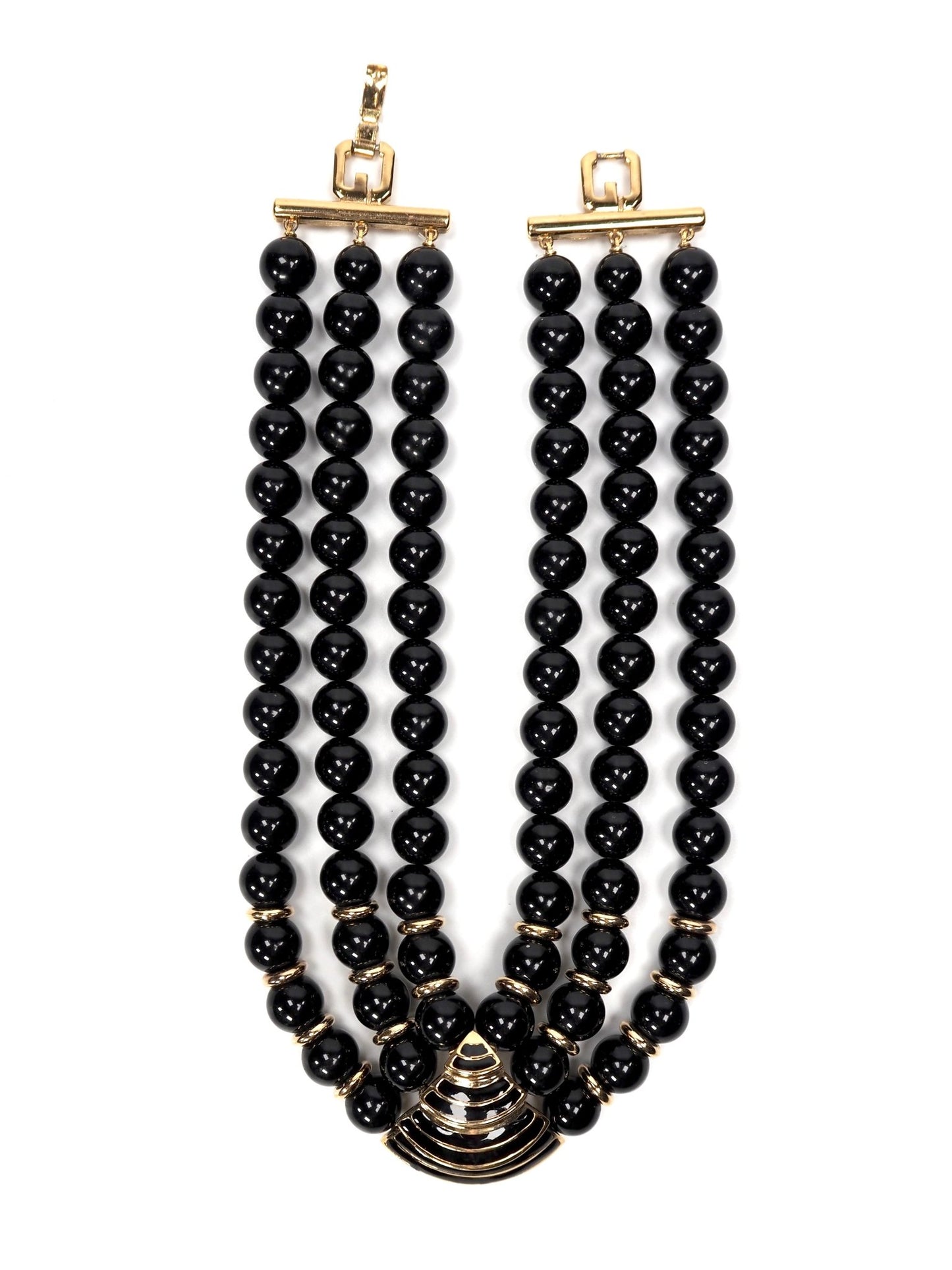 Givenchy Black and Gold Lucite Modernist Multi Layered Beaded Choker Necklace - Georgie's NYC - Necklaces