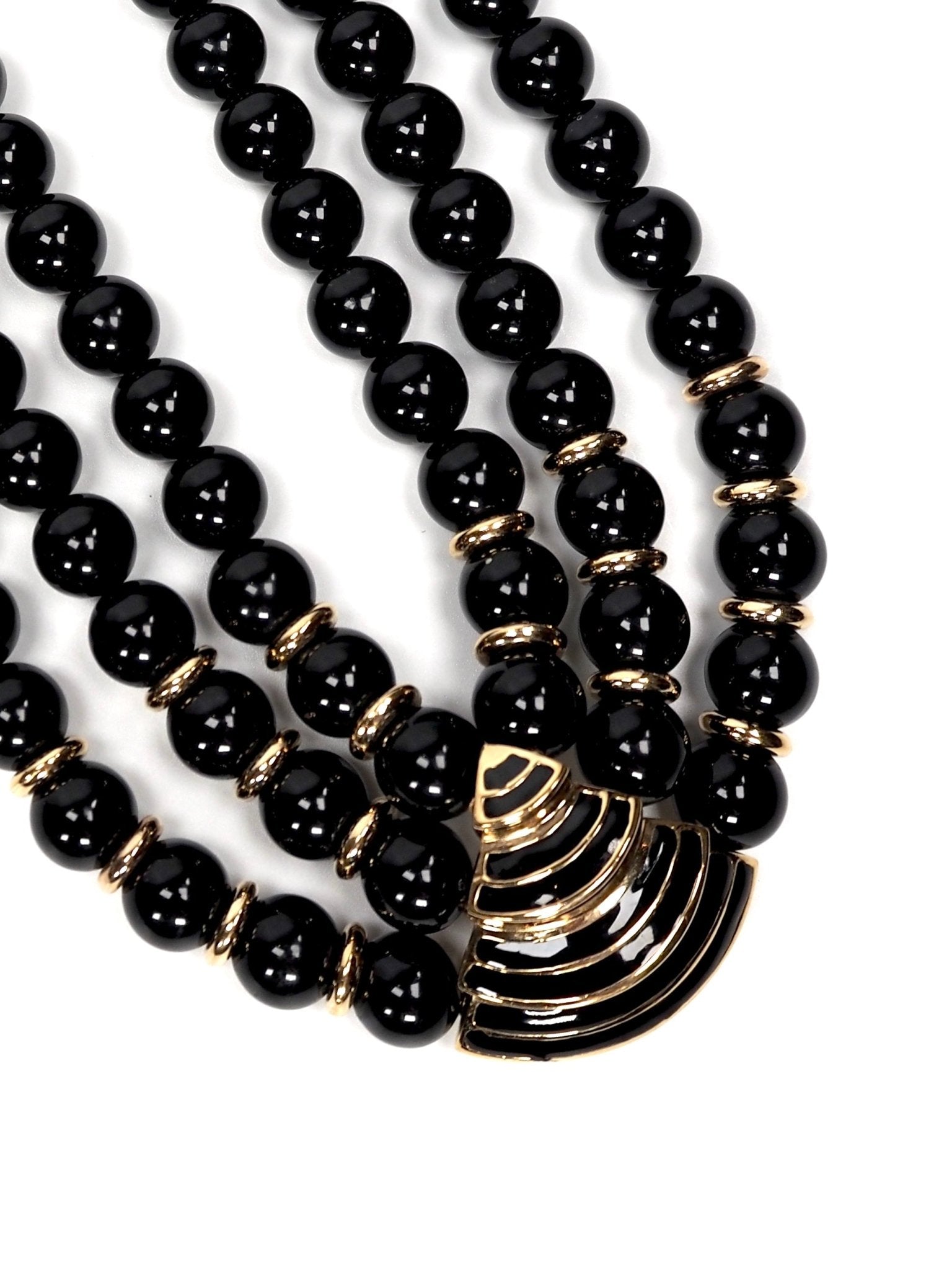 Givenchy Black and Gold Lucite Modernist Multi Layered Beaded Choker  Necklace