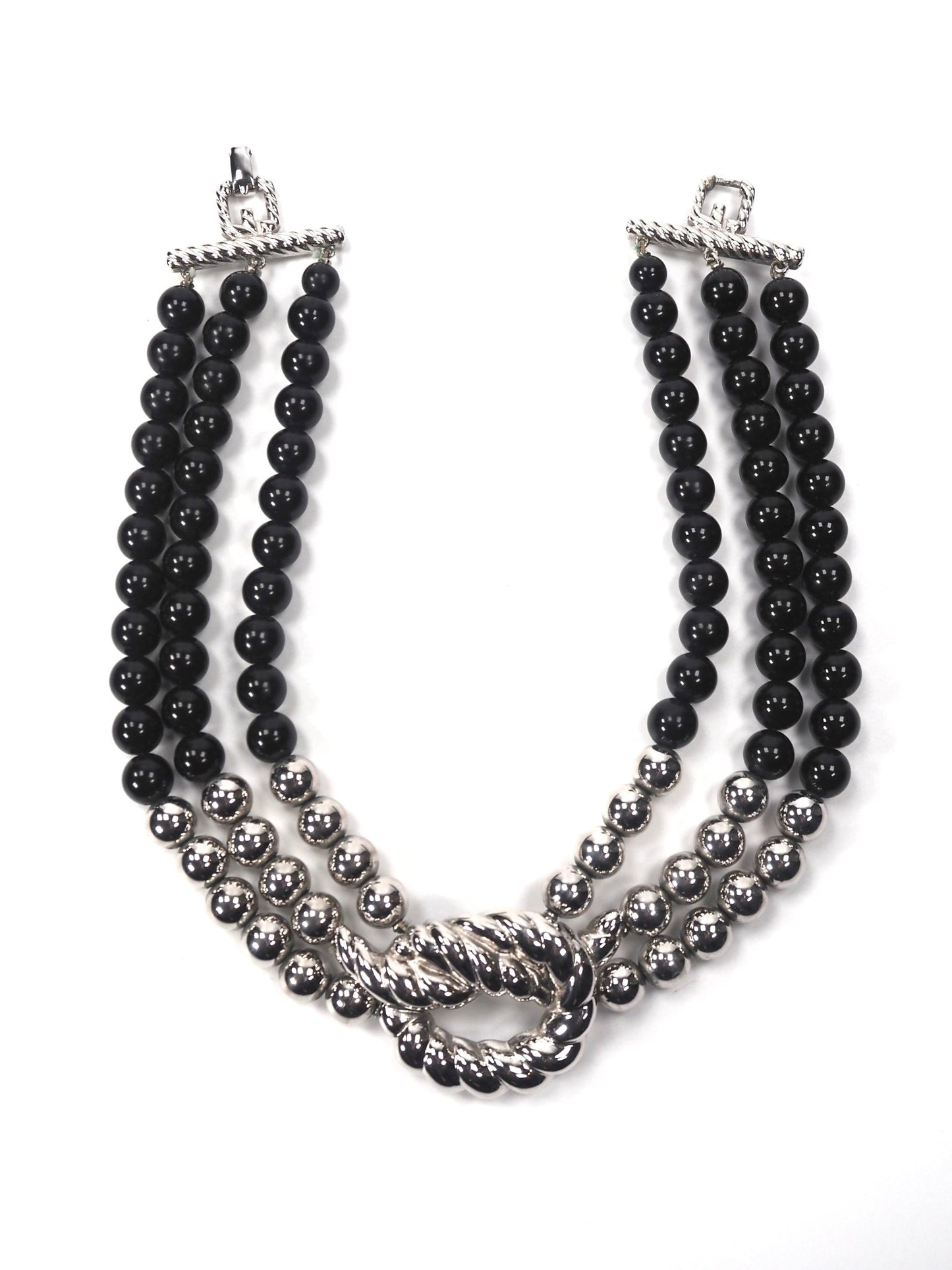 Givenchy Black and Silver Multi Layered Beaded Choker Necklace - Georgie's NYC - Necklaces