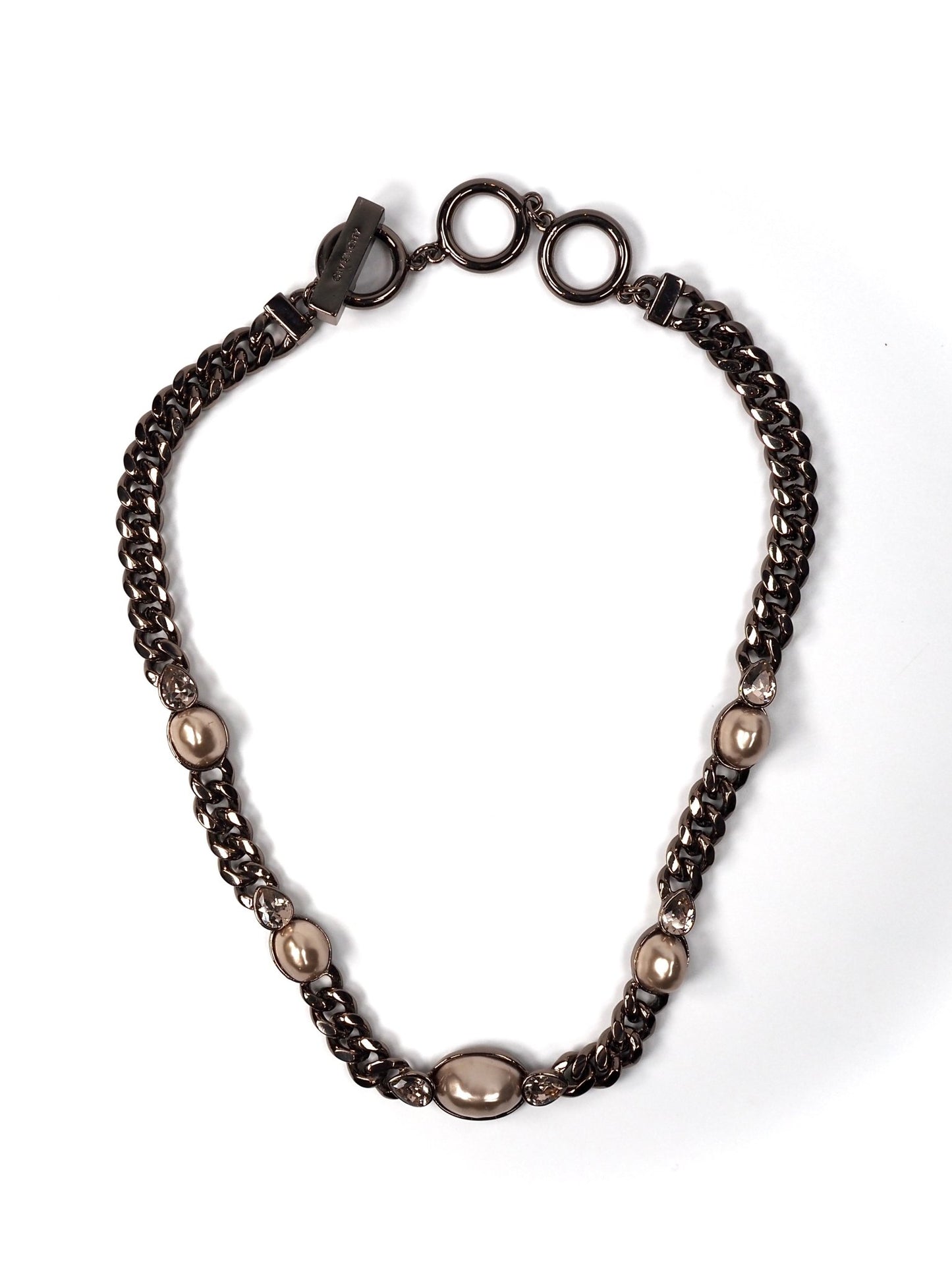 Givenchy Bronzed Metal Faux Pearl and Rhinestone Toggle Necklace - Georgie's NYC - Necklaces