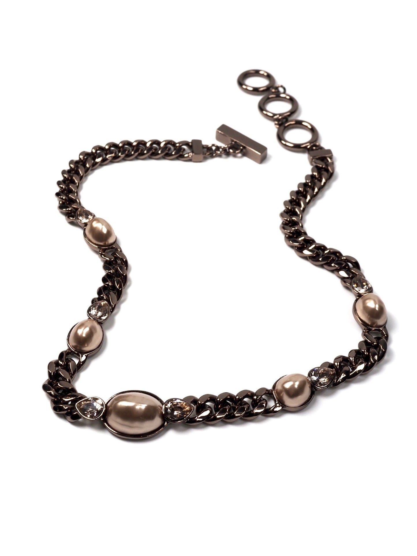 Givenchy Bronzed Metal Faux Pearl and Rhinestone Toggle Necklace - Georgie's NYC - Necklaces