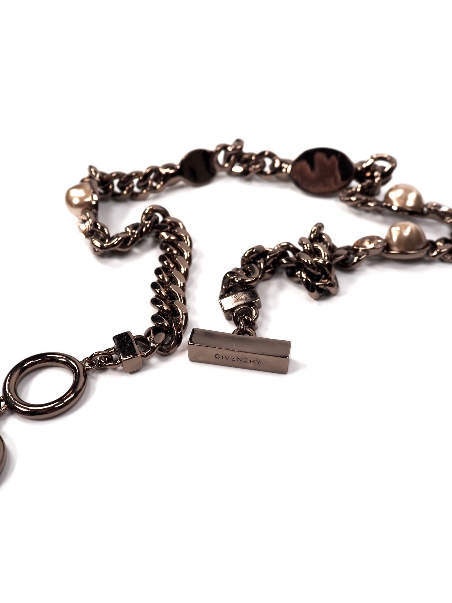 Givenchy Bronzed Metal Faux Pearl and Rhinestone Toggle Necklace - Georgie's NYC - Necklaces