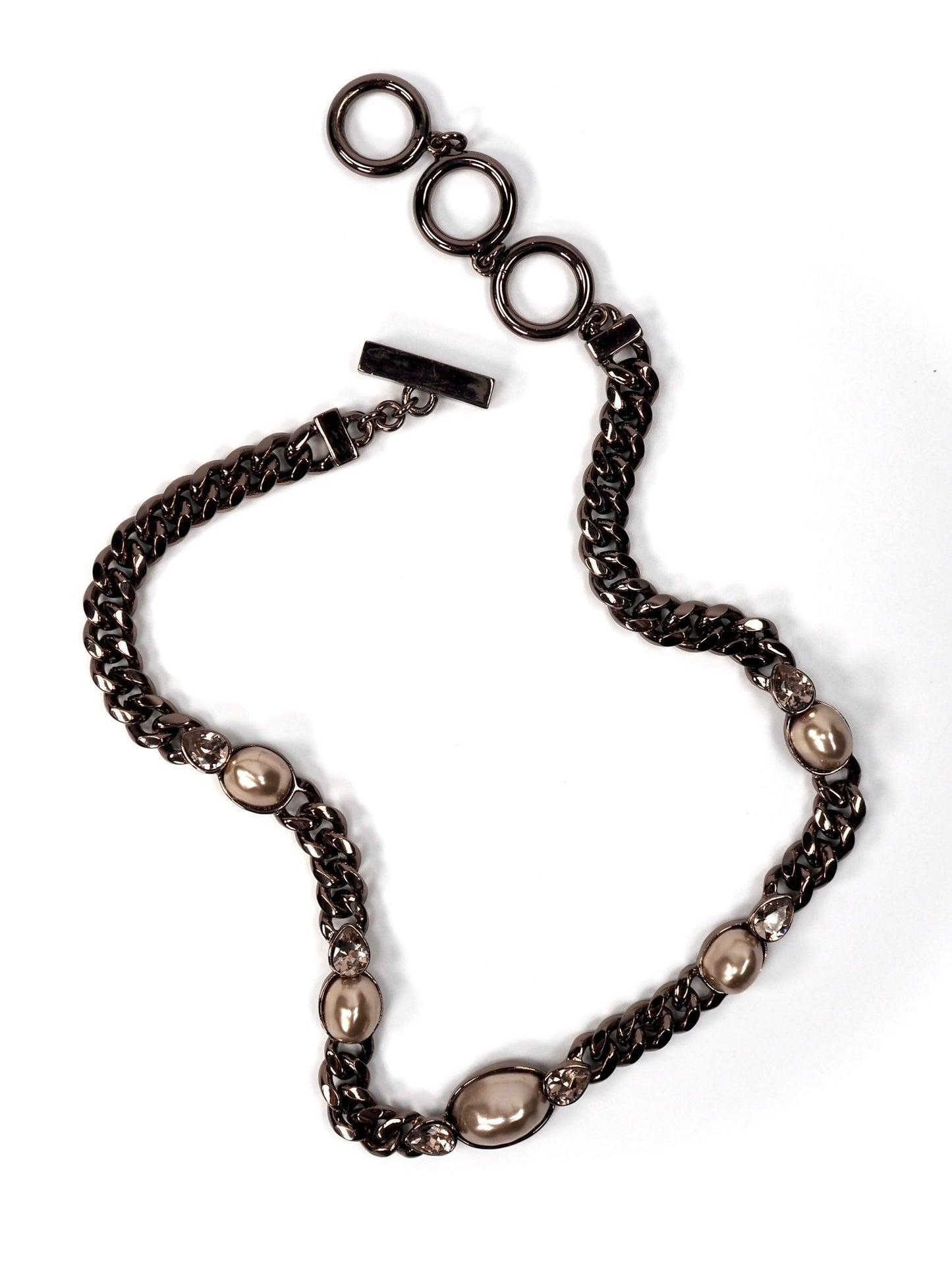 Givenchy Bronzed Metal Faux Pearl and Rhinestone Toggle Necklace - Georgie's NYC - Necklaces