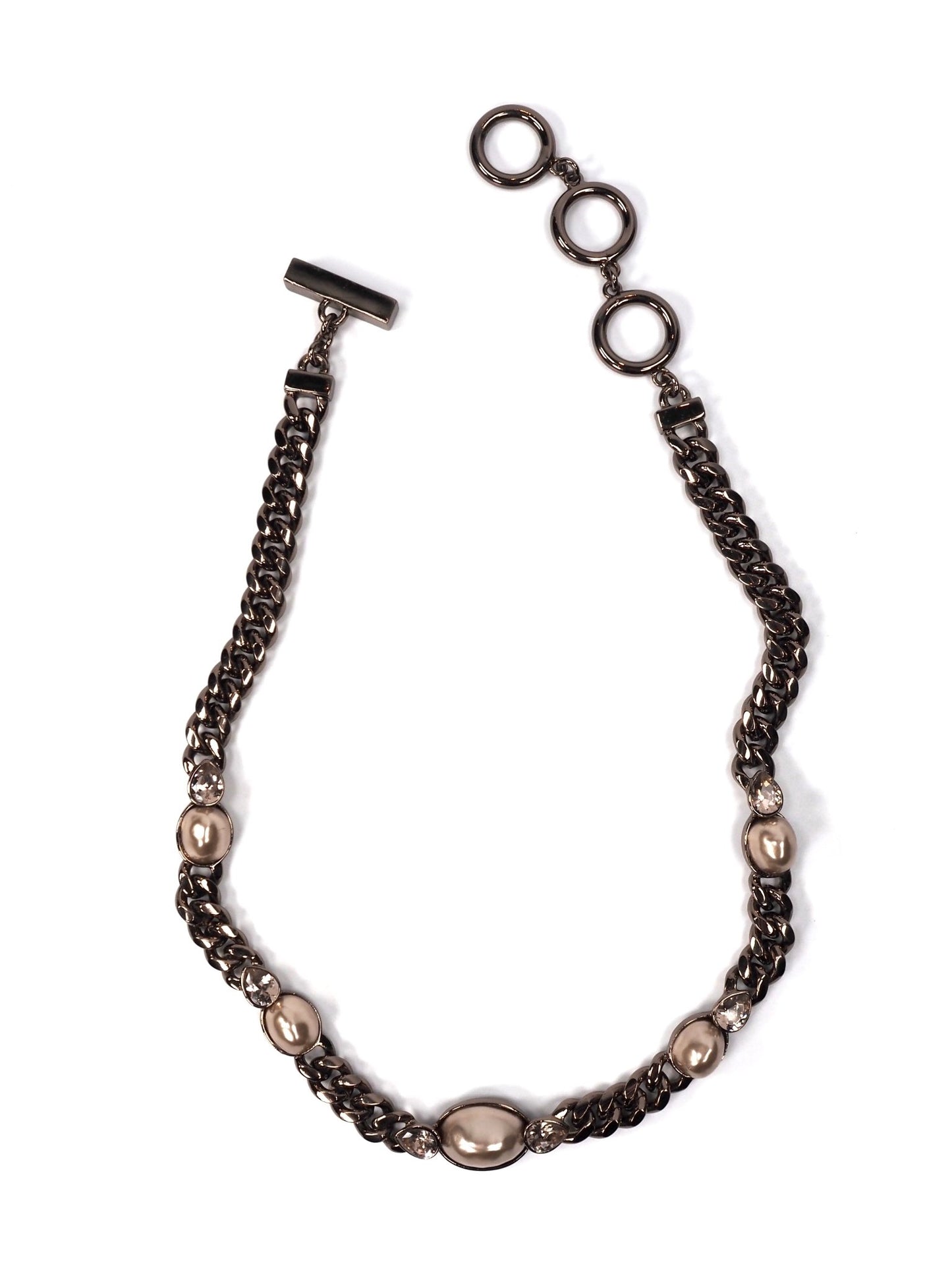 Givenchy Bronzed Metal Faux Pearl and Rhinestone Toggle Necklace - Georgie's NYC - Necklaces