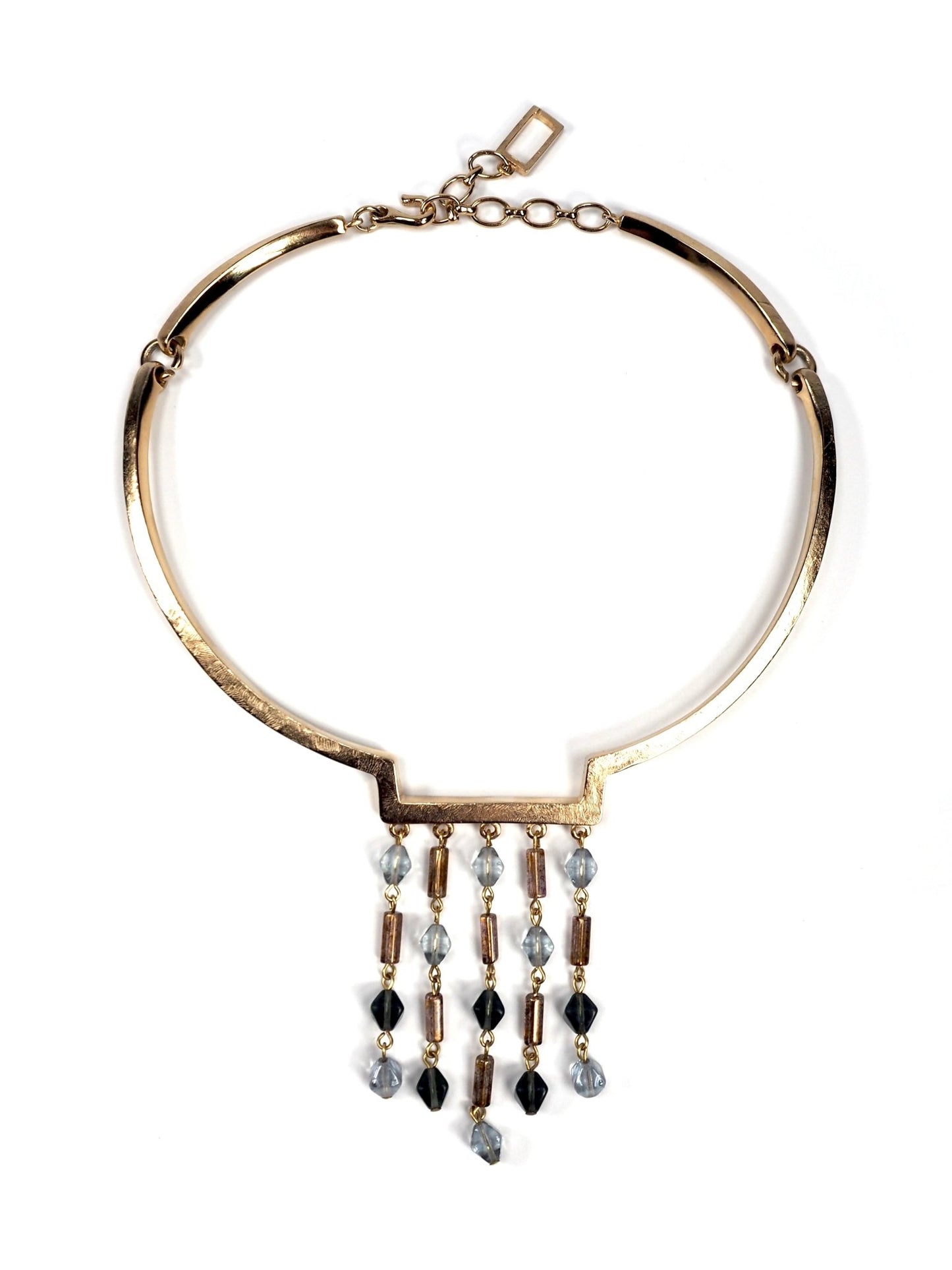 Givenchy Brushed Pale Gold and Hanging Blue Crystal Collar Necklace - Georgie's NYC - Necklaces