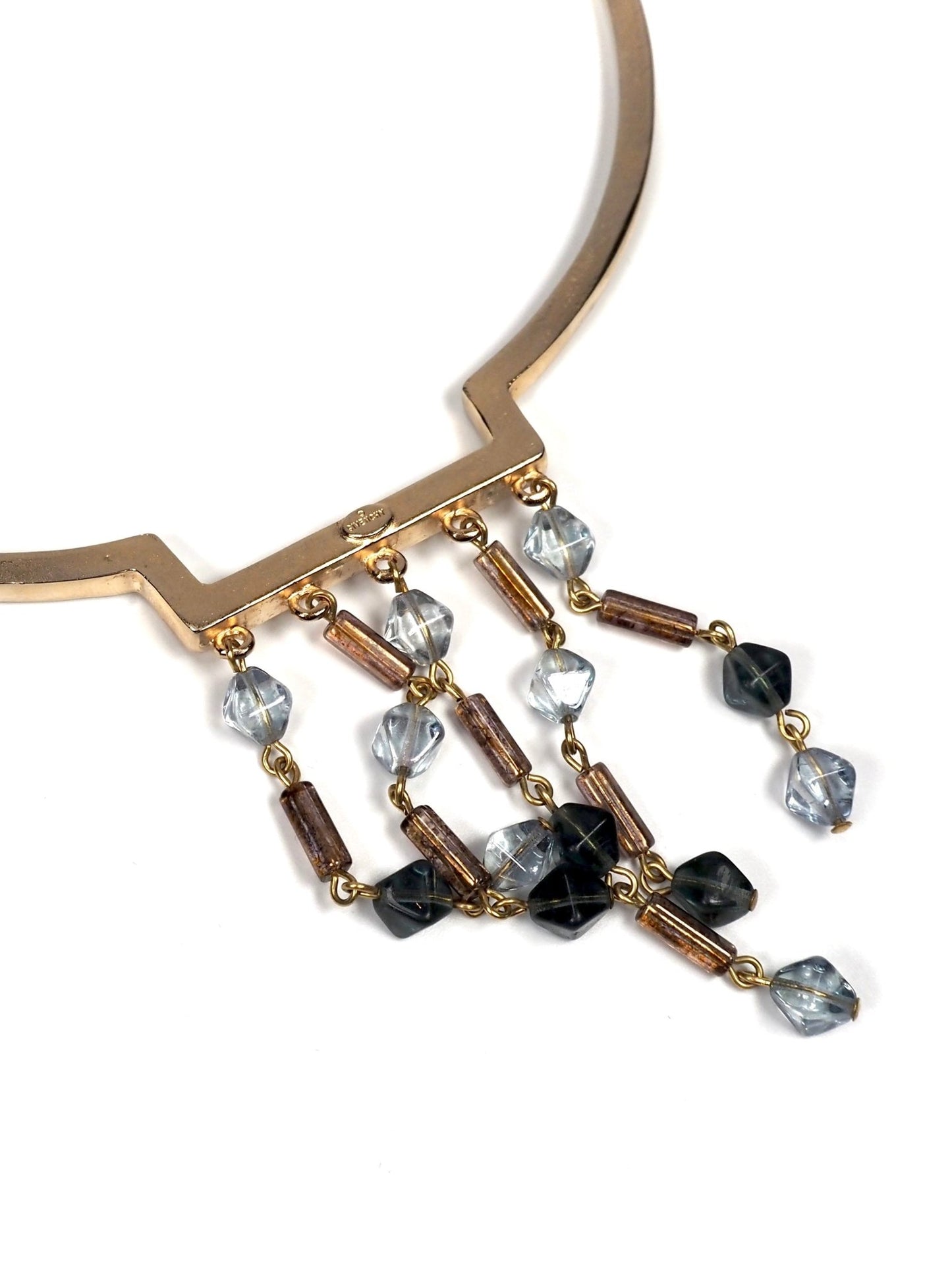 Givenchy Brushed Pale Gold and Hanging Blue Crystal Collar Necklace - Georgie's NYC - Necklaces