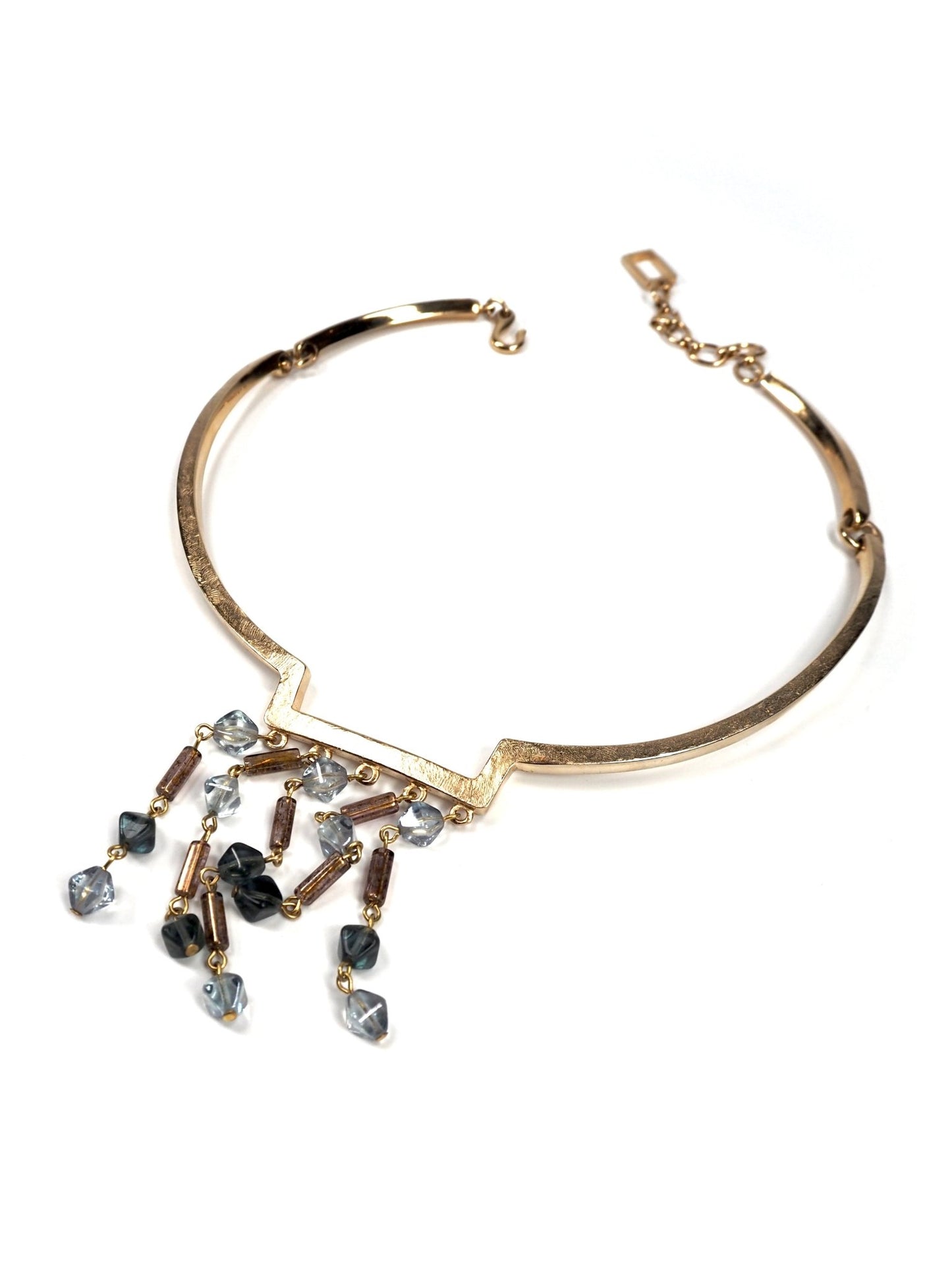 Givenchy Brushed Pale Gold and Hanging Blue Crystal Collar Necklace - Georgie's NYC - Necklaces