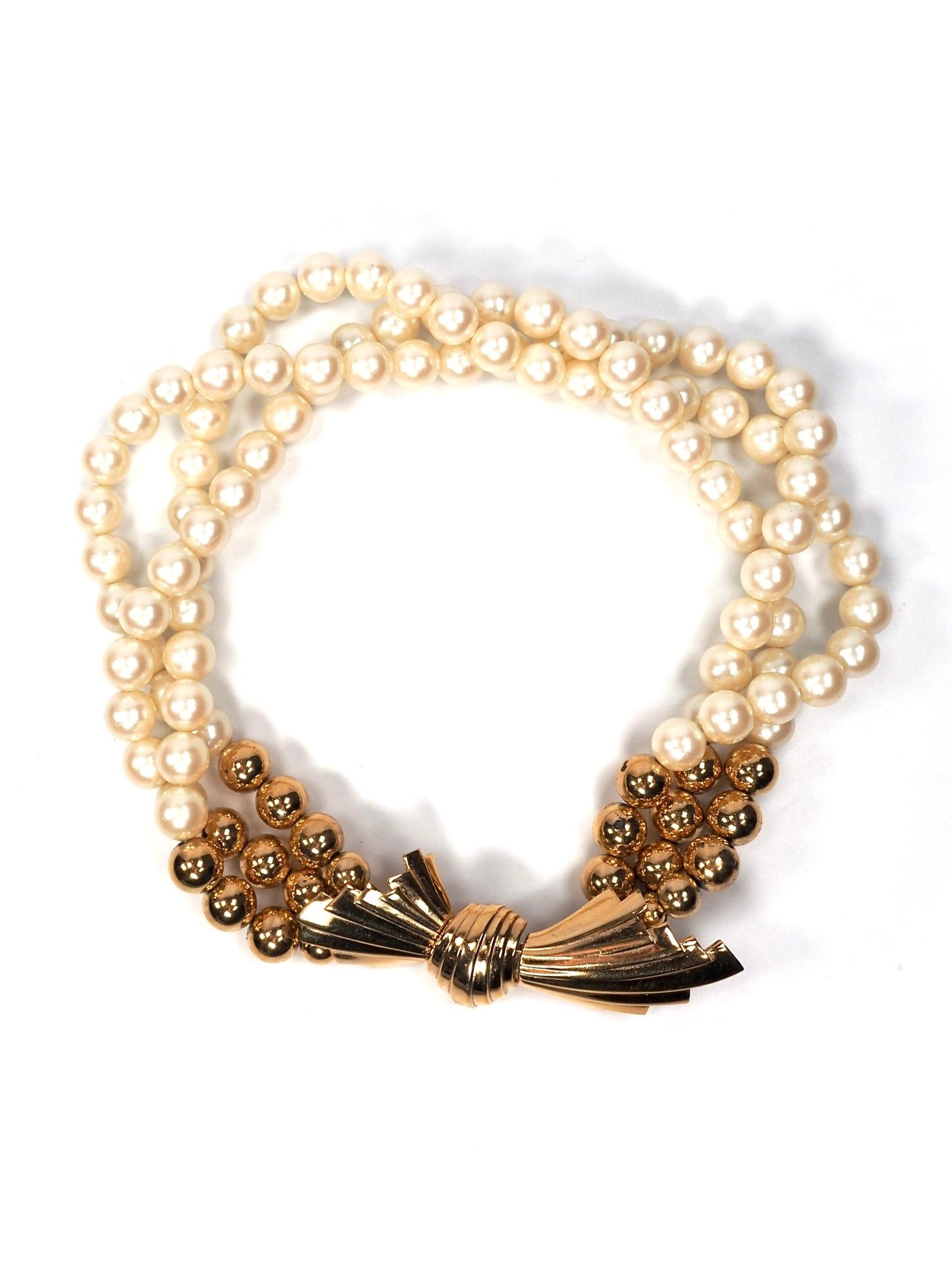 Givenchy Faux Pearl Gold Fan Torsade Twist Necklace - Georgie's NYC - Necklaces