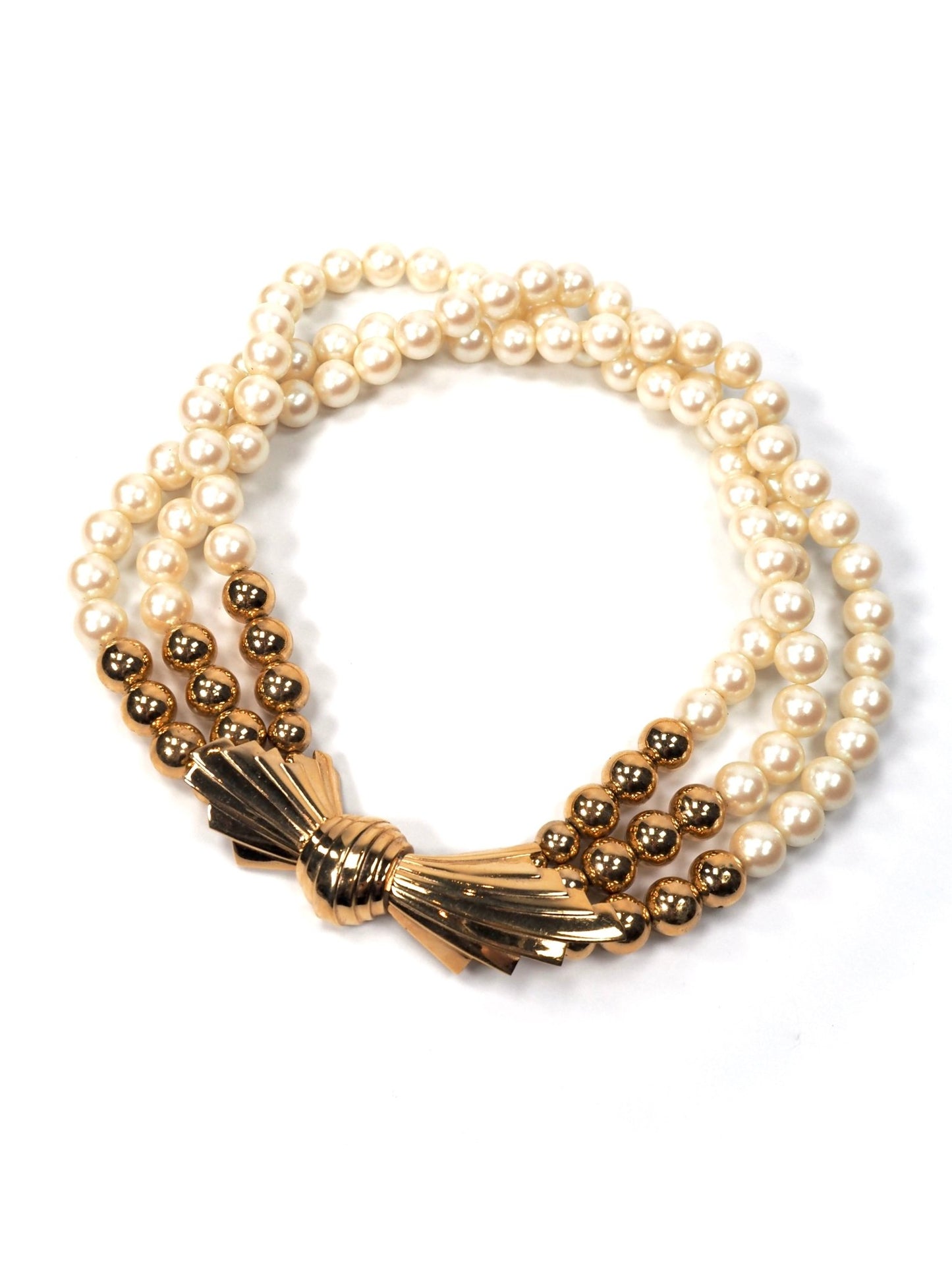 Givenchy Faux Pearl Gold Fan Torsade Twist Necklace - Georgie's NYC - Necklaces