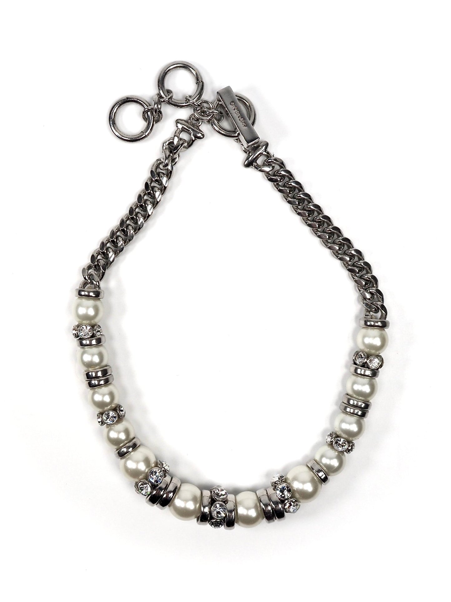Givenchy Ruthenium Silver Faux Pearl and Rhinestone Choker Necklace - Georgie's NYC - Necklaces