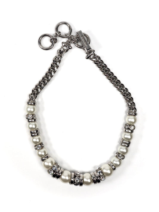 Givenchy Ruthenium Silver Faux Pearl and Rhinestone Choker Necklace - Georgie's NYC - Necklaces