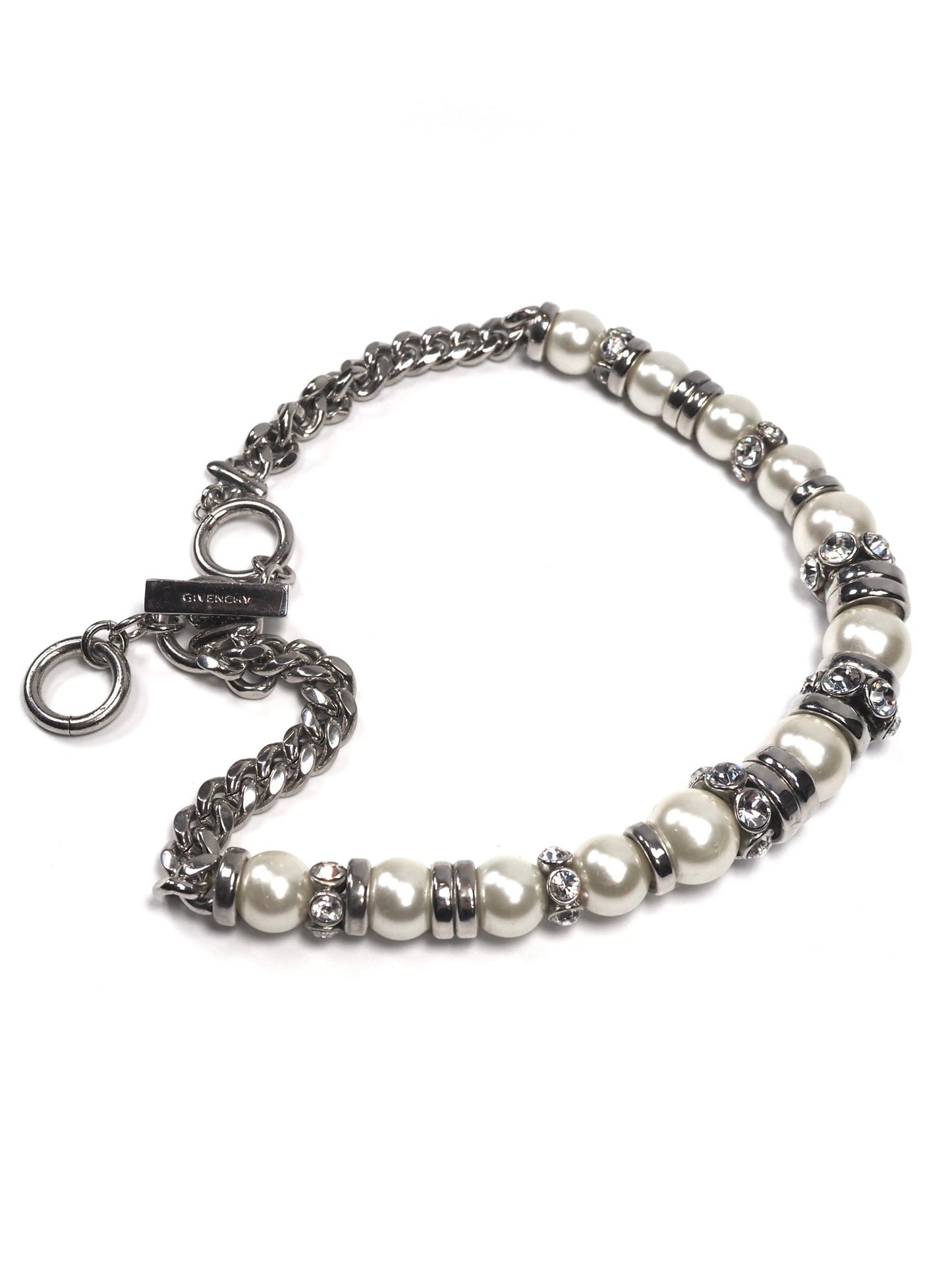 Givenchy Ruthenium Silver Faux Pearl and Rhinestone Choker Necklace - Georgie's NYC - Necklaces